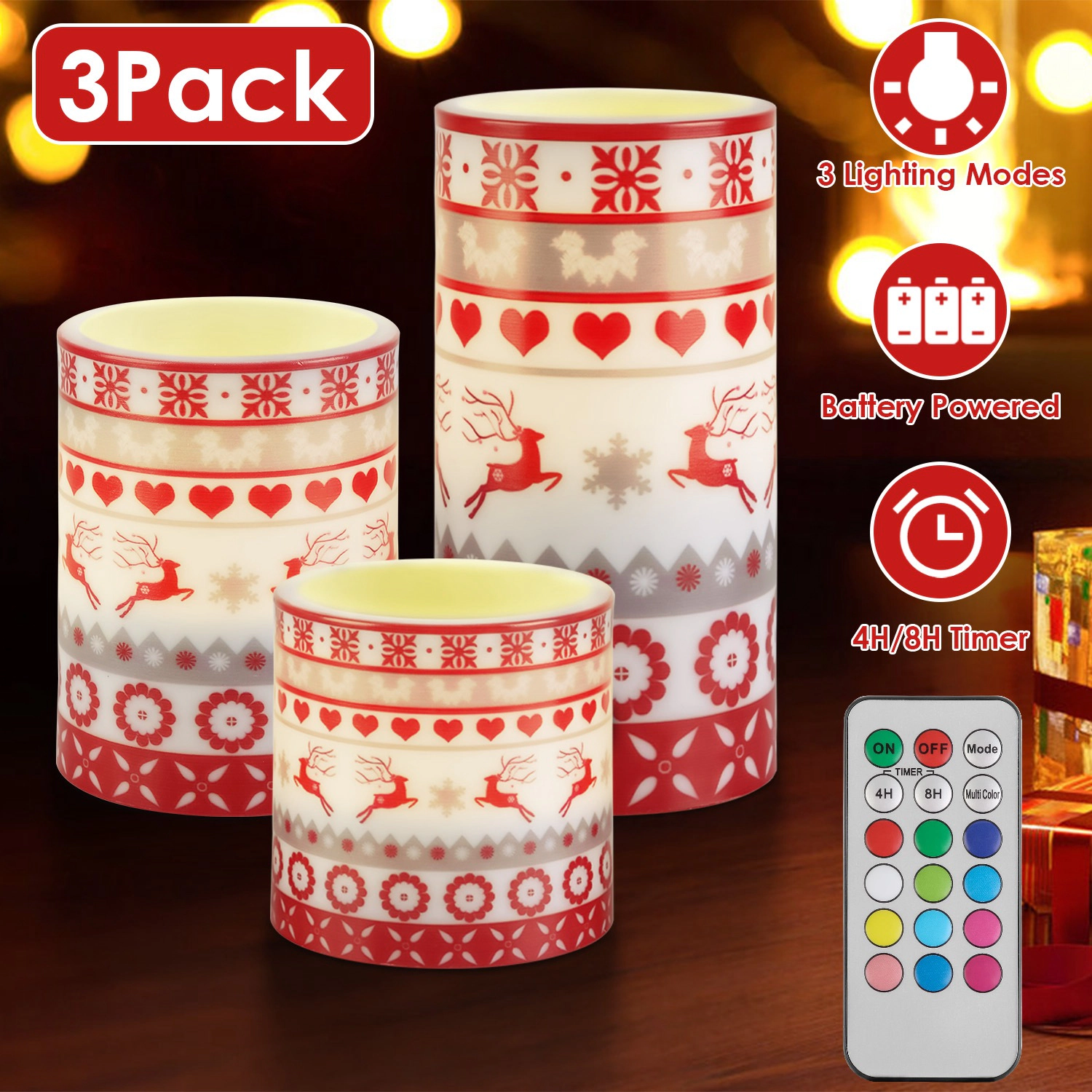 GBruno 3-Pc LED Deer Candles With Remote & Timer