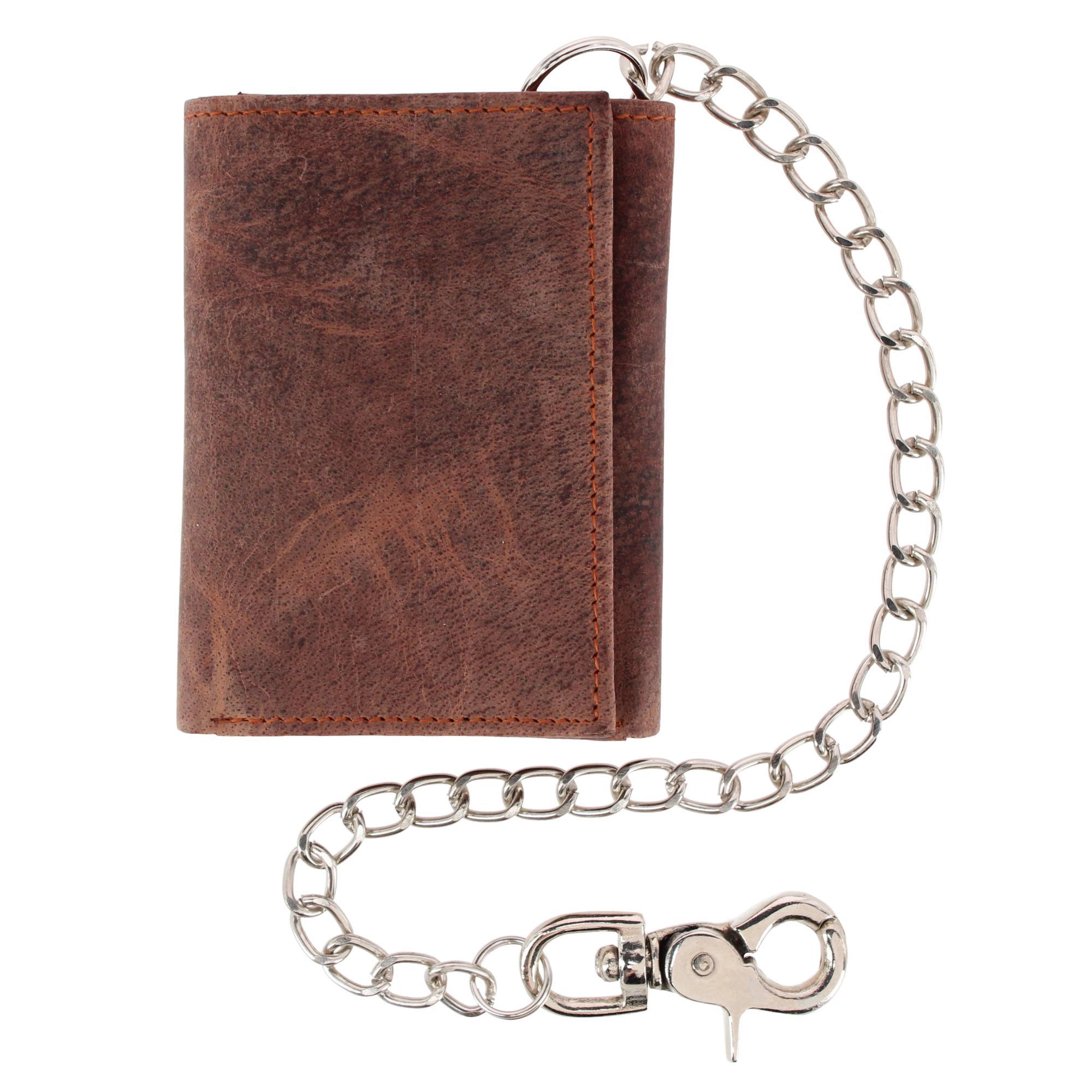 CTM Men's RFID Trifold Leather Biker Wallet with Silver Chain