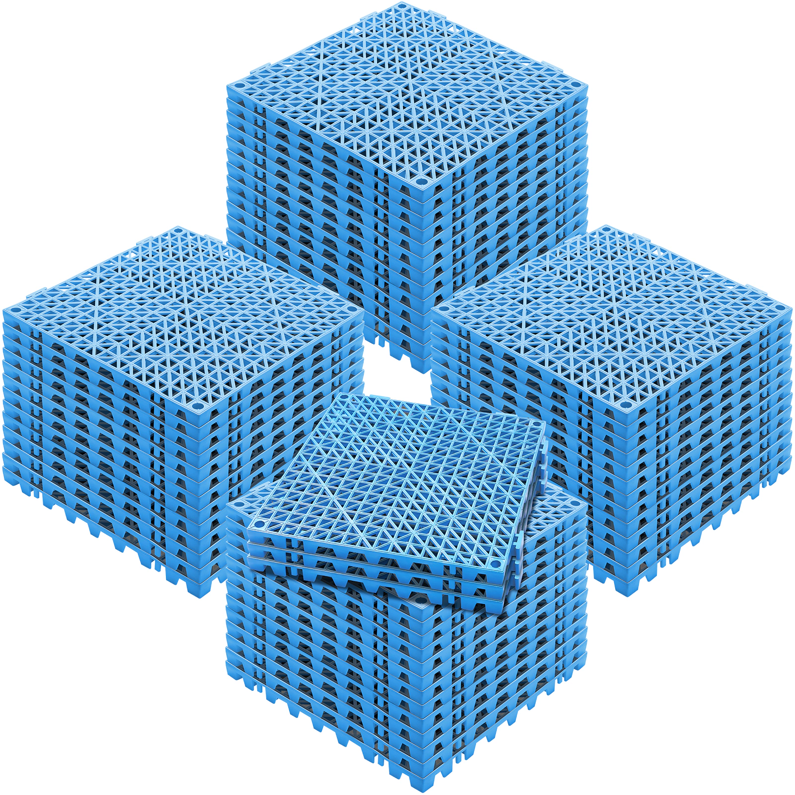 HONGGE Interlocking Drainage Tile, 12x12 In Soft PVC, 55-Piece Set, Non-Slip Blue Flooring for Bathroom, Kitchen & Pool