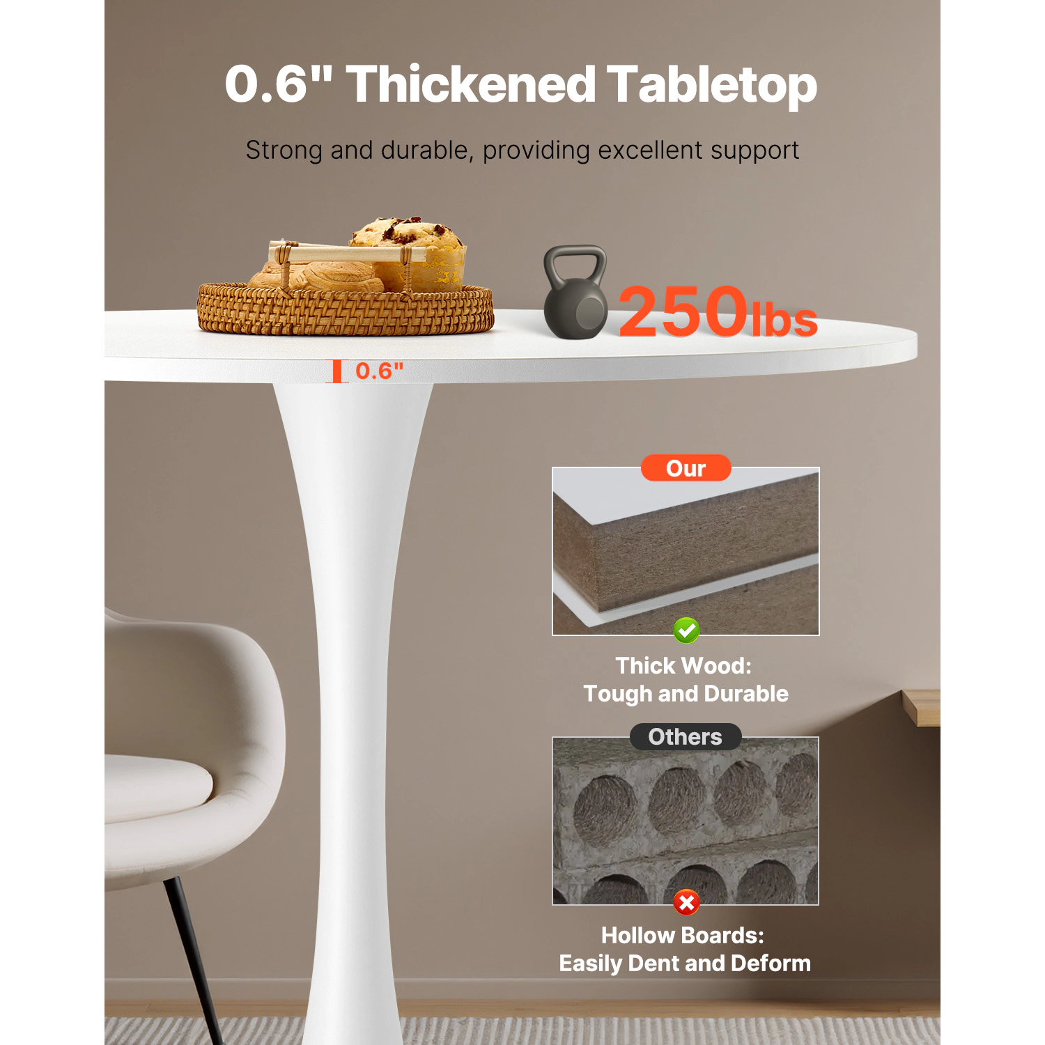 HONGGE Round Dining Table Wood for Circle Furniture Leisure Tables with Home Kitchen Living Room Only