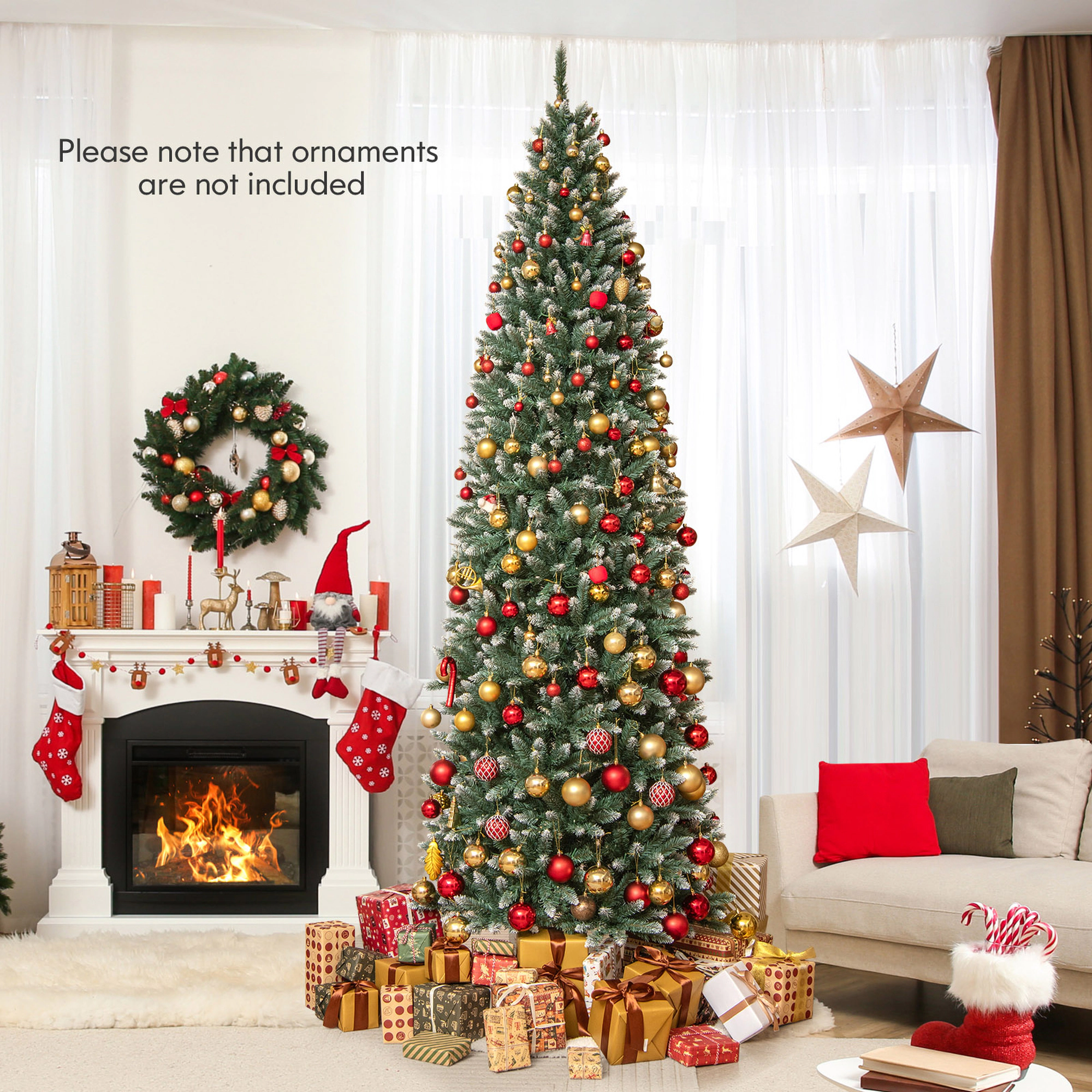 Costway 6/9 FT Pre-Lit Christmas Tree Hinged Slim Pencil Xmas with 250/500 LED Lights & 618 Tips