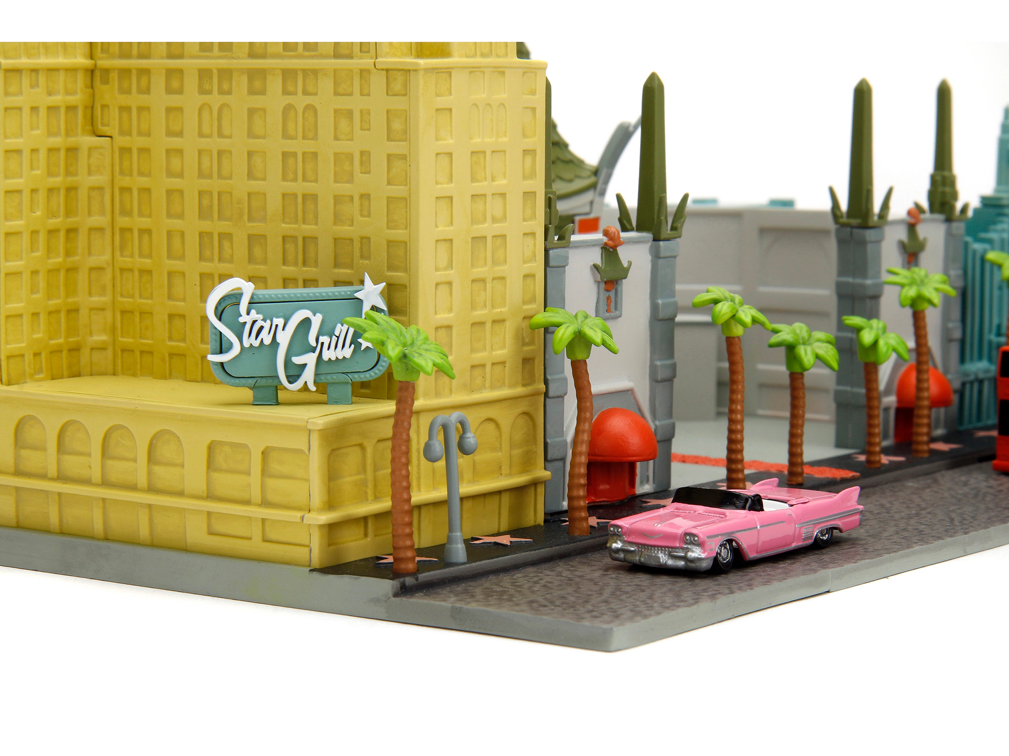 Jada "Hollywood 100" Walk of Fame Diorama with Pink Convertible and Double-Decker Bus "Nano Scene" Series model by Jada