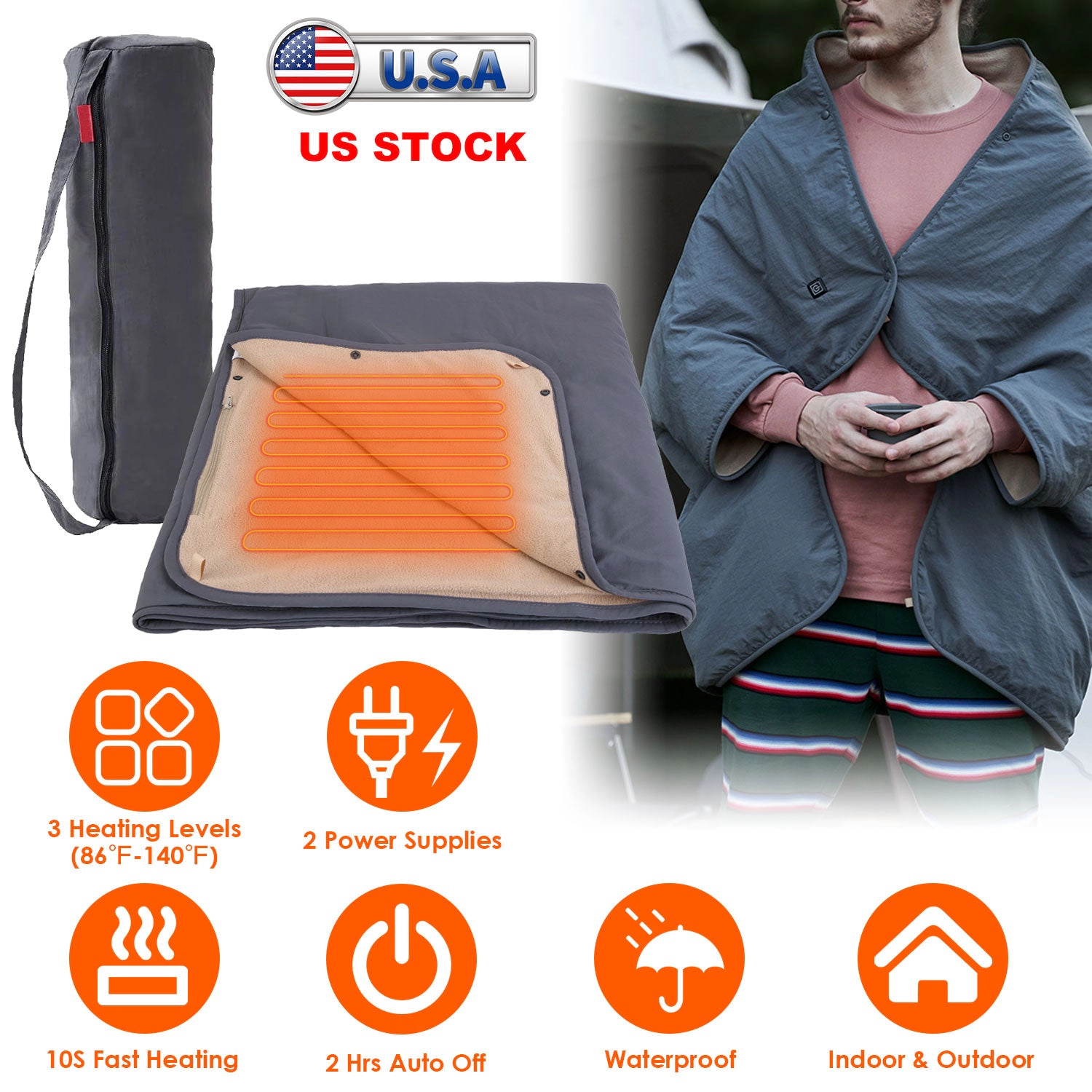 GBruno Waterproof Heated Throw Blanket With Auto-Off