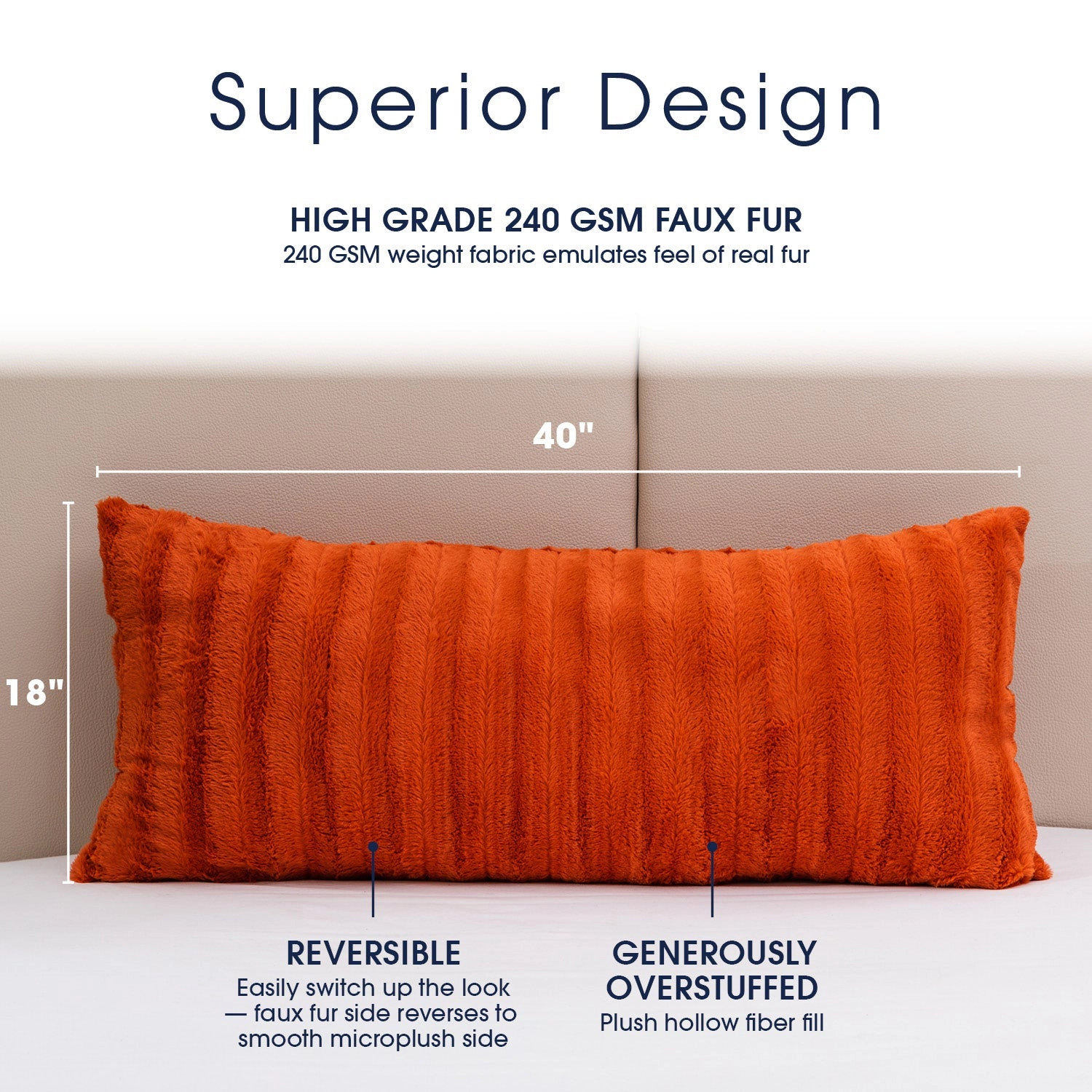 Cheer Collection Faux Fur Long Decorative Body Pillow 18x40