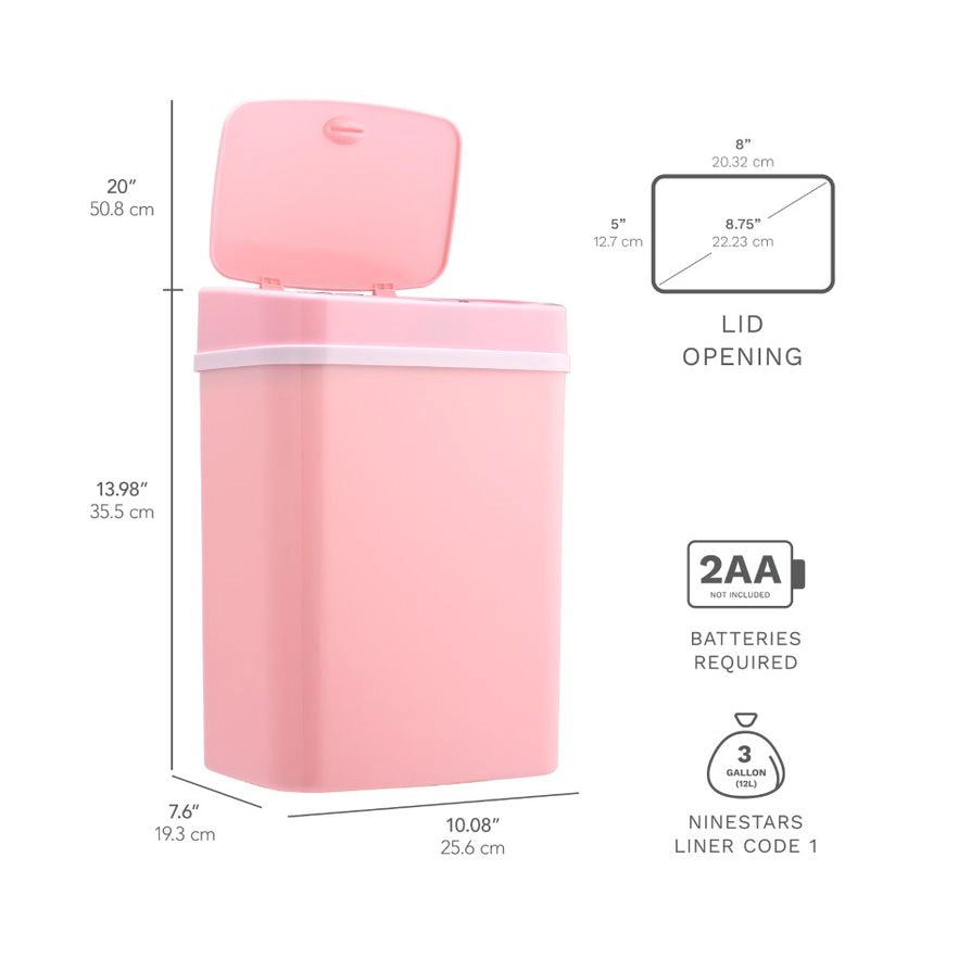 Ninestars Rectangular 3.2-Gallon Plastic Motion Sensor Trash Can