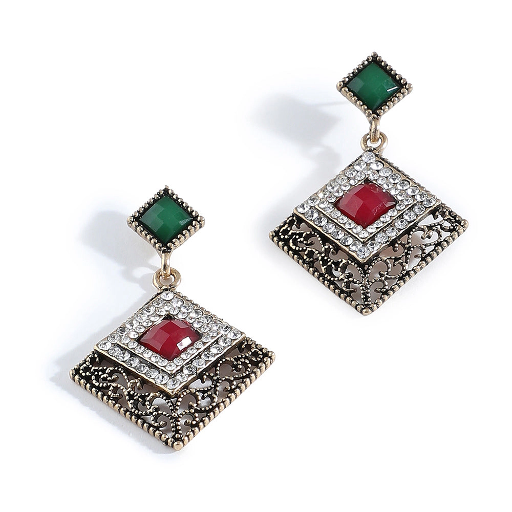 SOHI Women's Gold Rhombus Drop Earrings