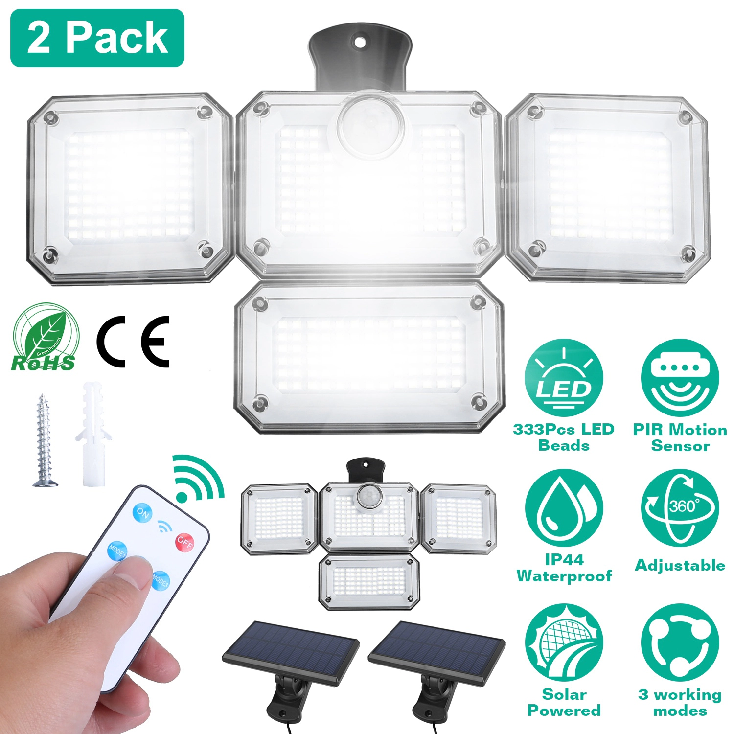 GBruno 2-Pack Solar Motion Sensor Wall Lights