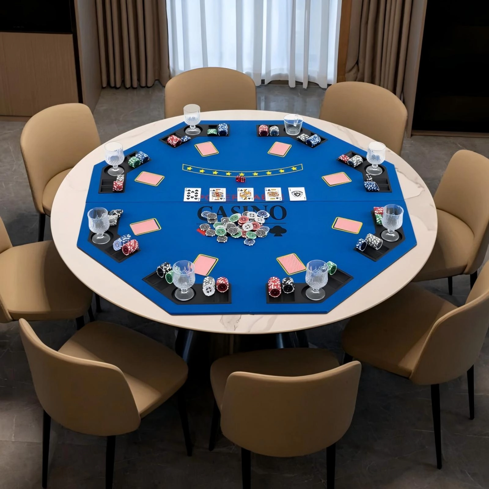 SUGIFT 8-Player Foldable Poker Table Top with Cup Holders and Chip Trays 15-lb Net Weight Blue/Green with Carrying Bag