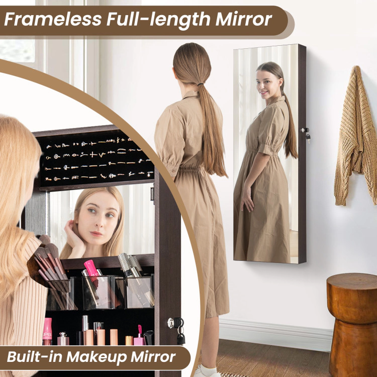 Hivvago 43.5 Inch Jewelry Mirror Cabinet with Full-length and Adjustable Hangers