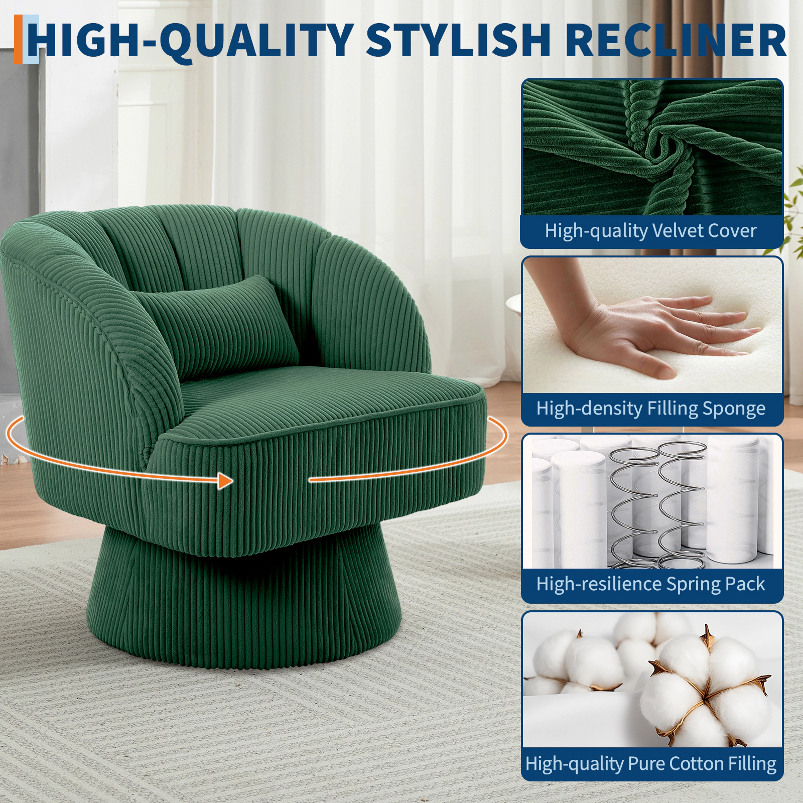 BebreezChic Beige Fleece 360 Swivel Barrel Accent Chair Round Upholstered Lounge Armchair for Living Room