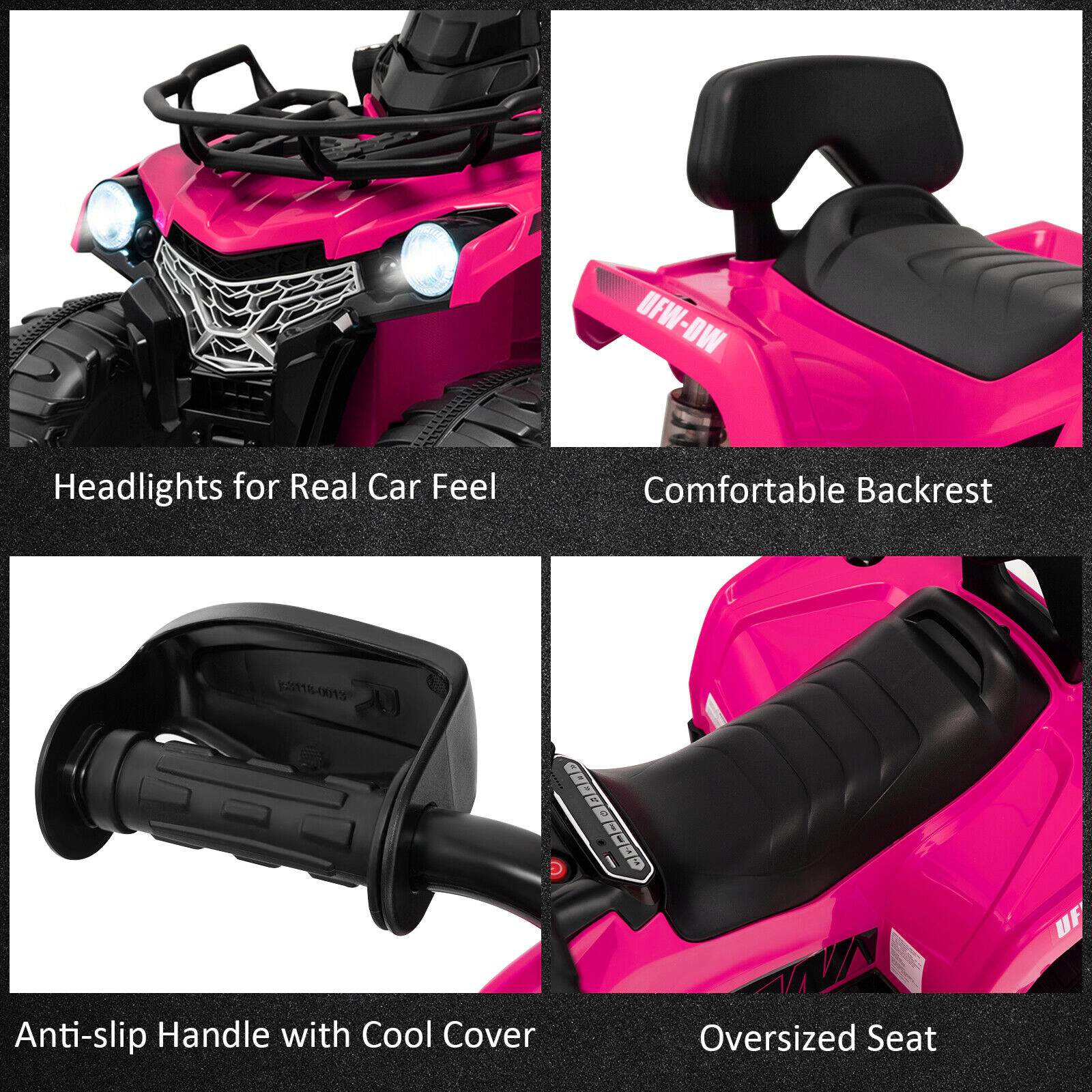 SUGIFT 12V Battery-Powered Kids Ride On ATV 4 Wheeler with MP3 and Headlights 66-lb Capacity Ages 3-8 Pink