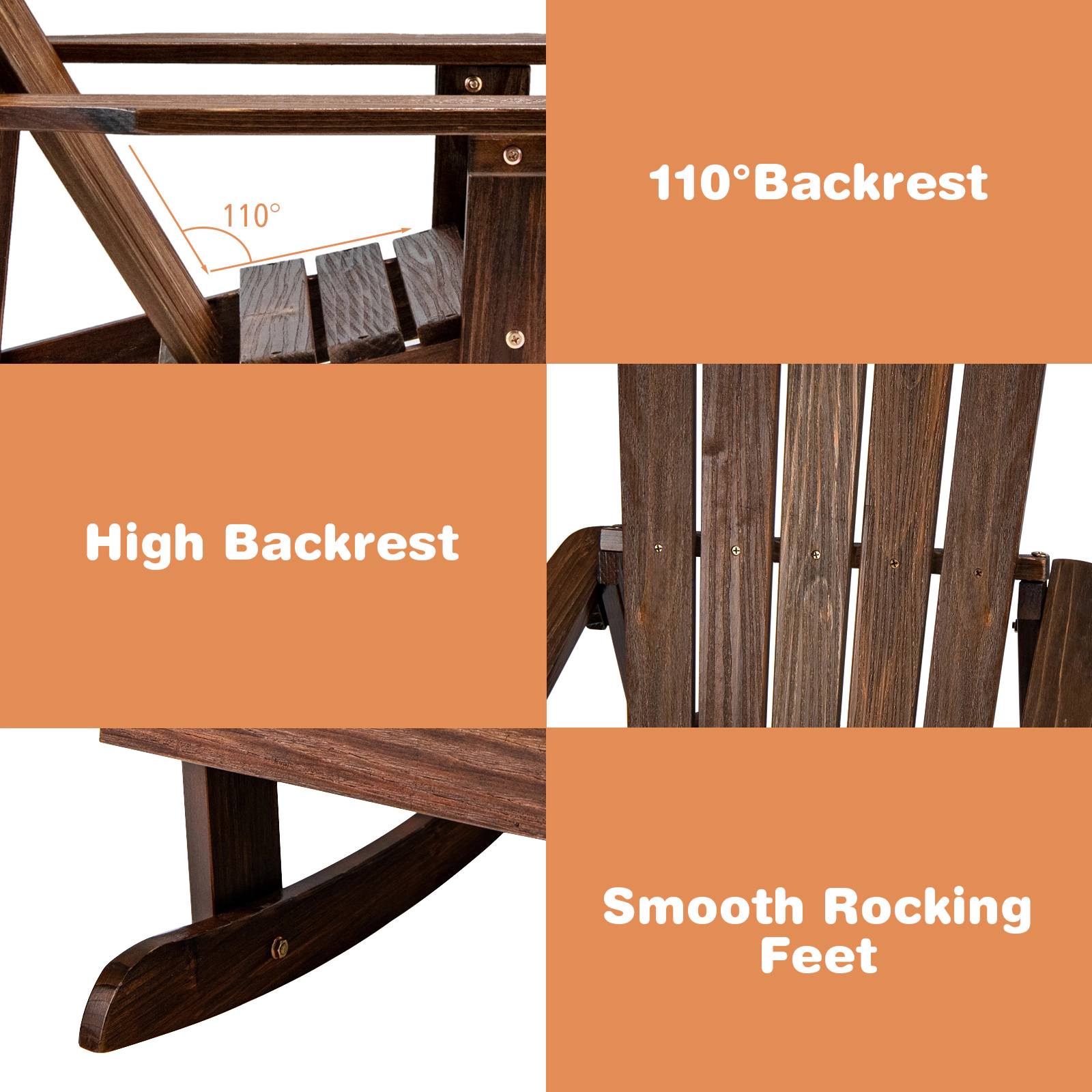SUGIFT Kids Coffee Brown Adirondack Rocking Chair with Slatted Seat 20-in W 27-in D 24-in H 110-lb Seat Capacity