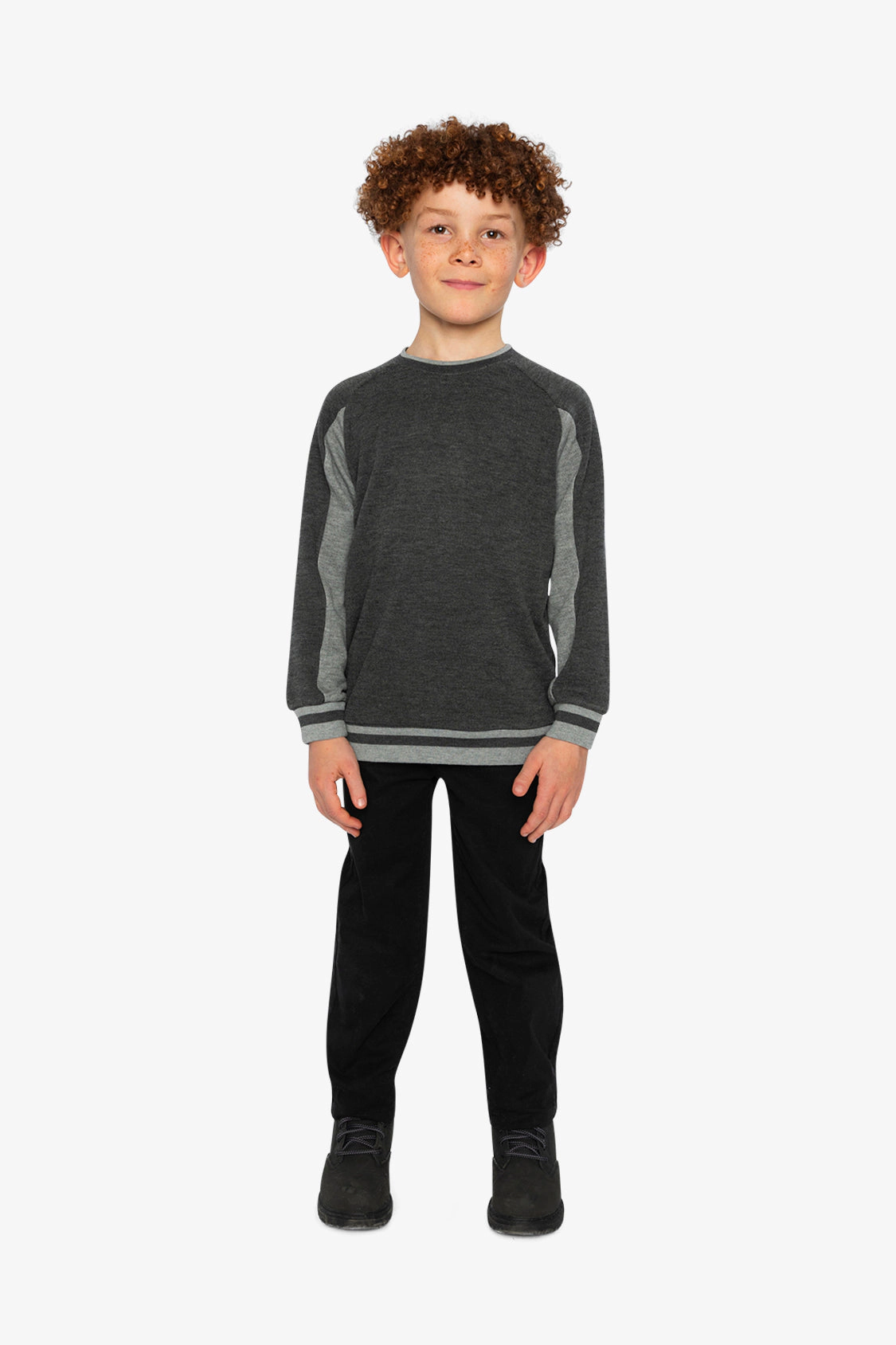 Deux par Deux Boys Flat Back Rib Crewneck Sweatshirt with Brushed Interior