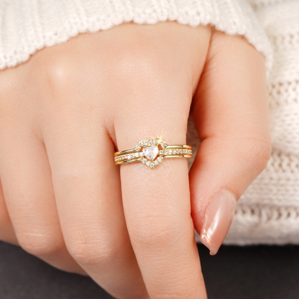 Double Heart Design Ring Romantic and Elegant Jewelry for Women