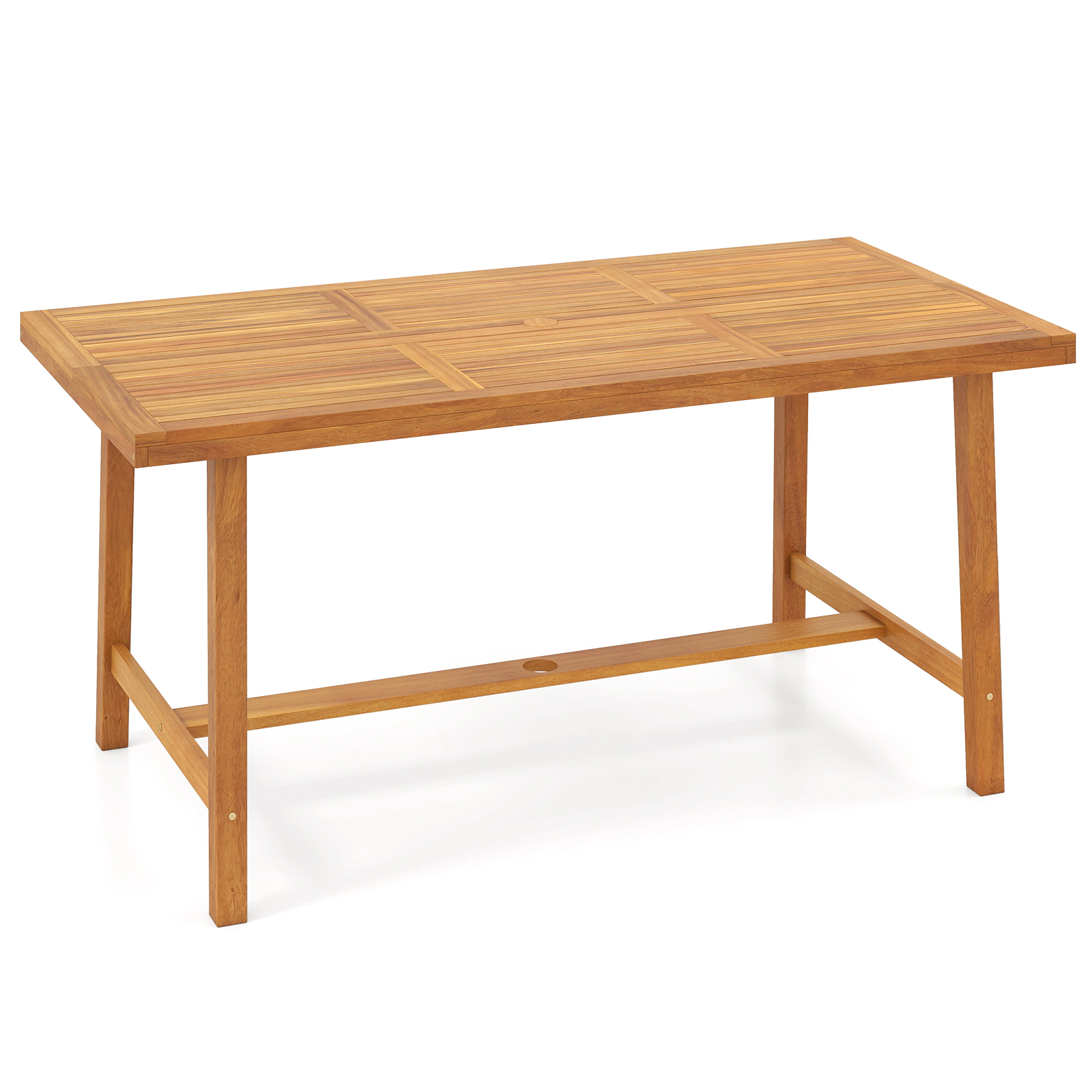 SUGIFT Acacia Wood 63-in Dining Table for 6 People with 1.97-in Umbrella Hole 165-lb Capacity Indoor Outdoor Natural