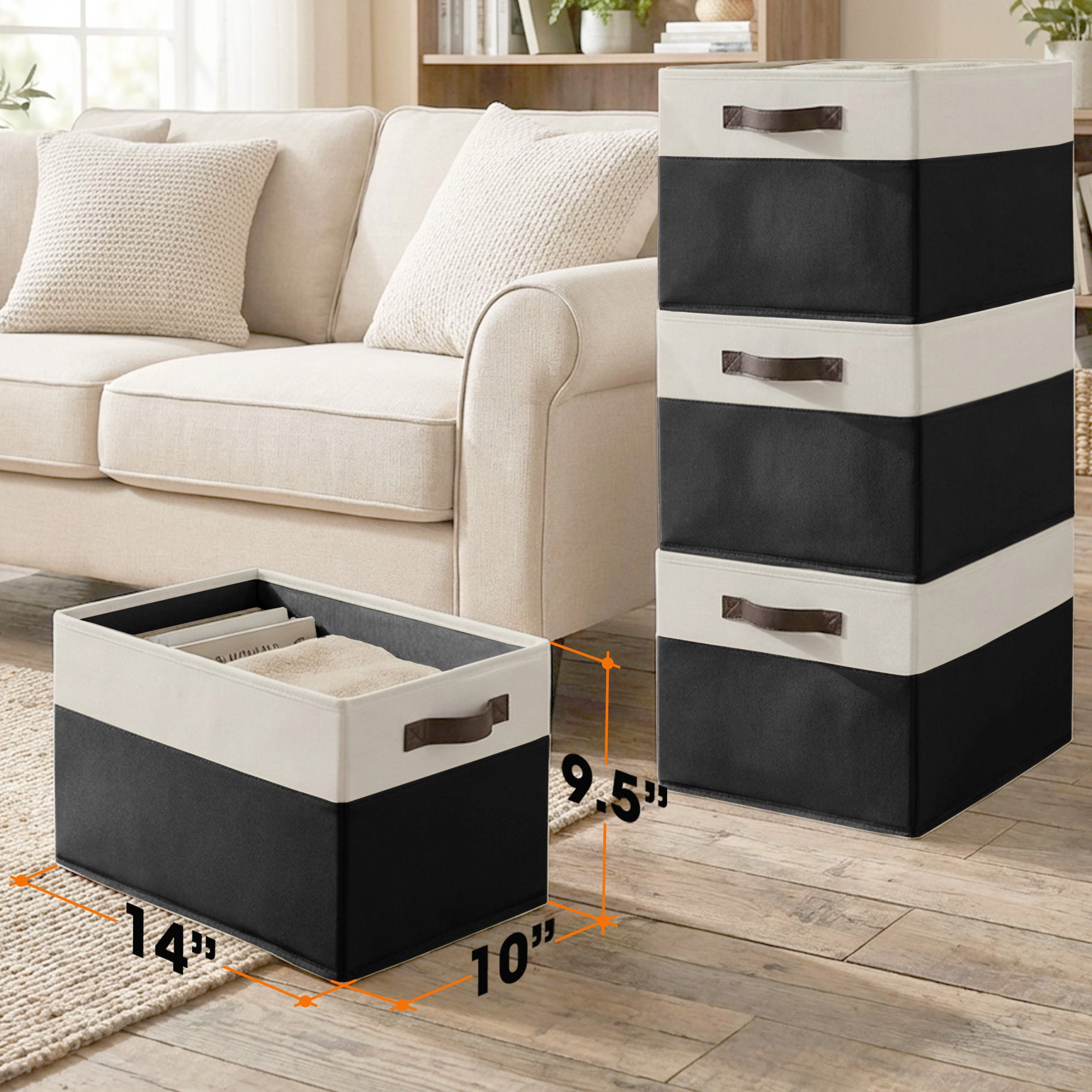 Cheer Collection 4 Pack Large Storage Baskets with Handles Collapsible Fabric