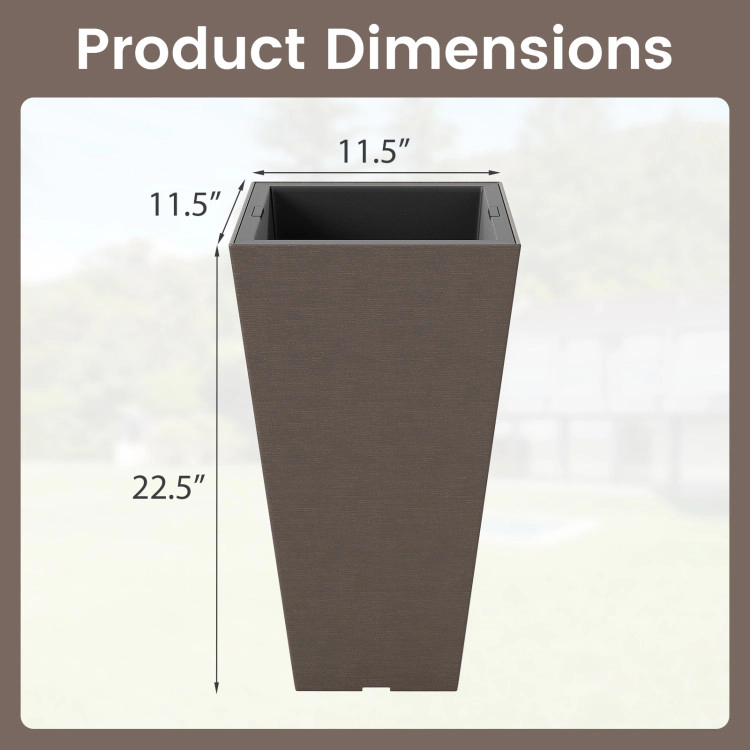 Hivvago Set of 2 Square Taper Planter with Removable Inner Bucket and Optional Drainage Hole