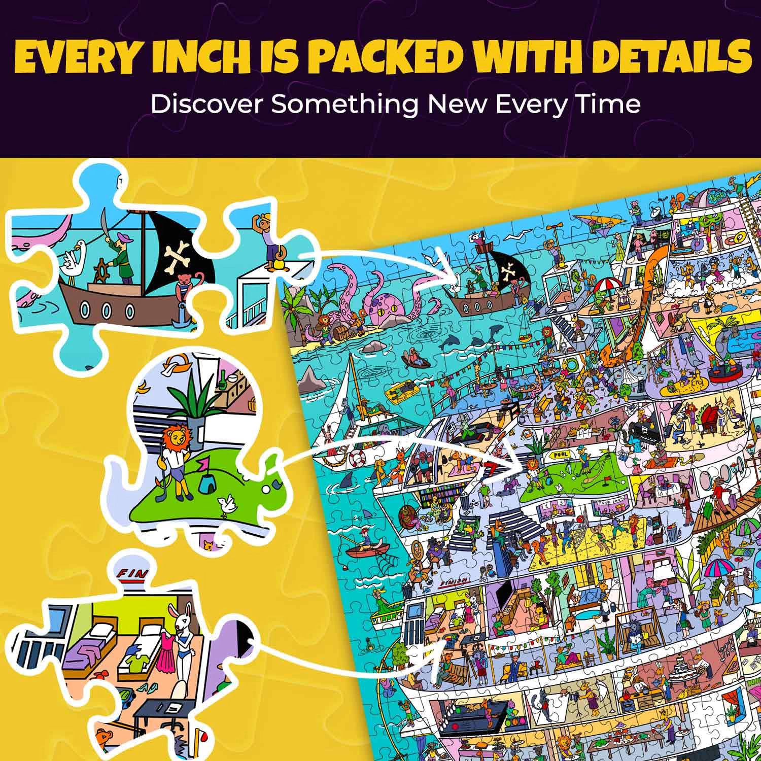 QUOKKA 1000-Piece Jigsaw Puzzles for Adults – Cruise Vistas, Galactic Tails, Knightly Cats Premium Box, Extra Fun Challenges