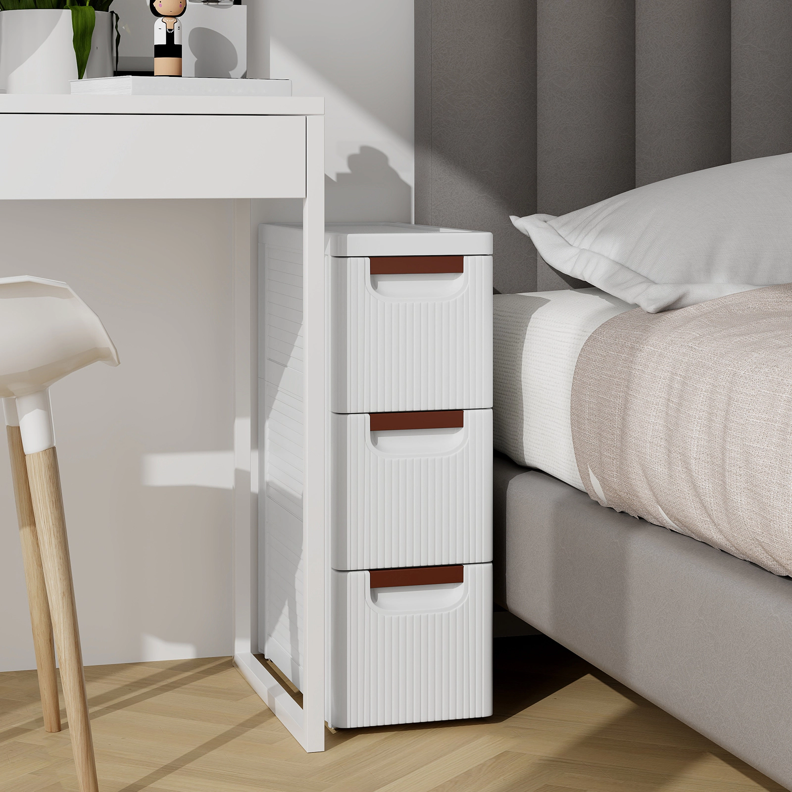 SUGIFT 3-Drawer Rolling Storage Cabinet White Narrow Organizer Unit with Built-In Wheels