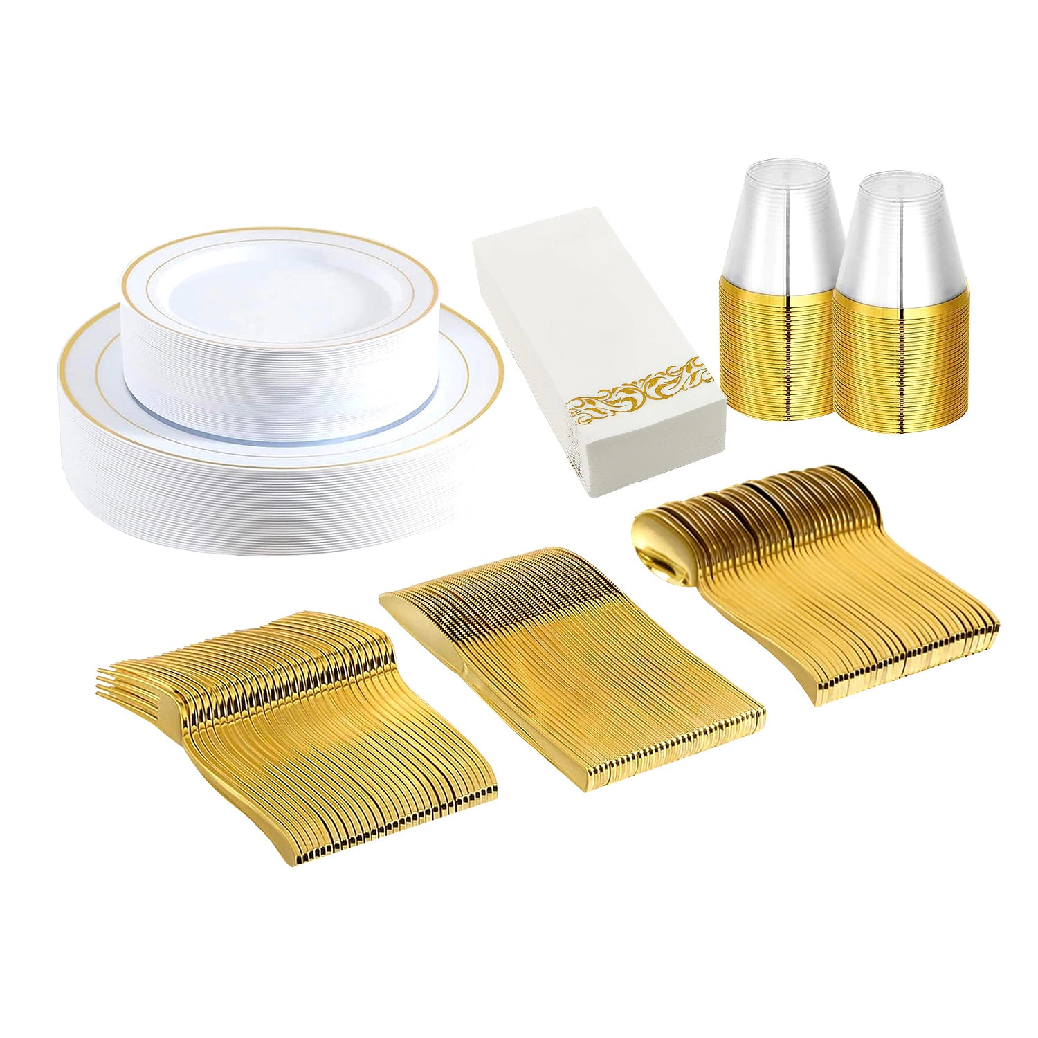 GBruno 175-Piece Gold Rim Disposable Dinnerware Set