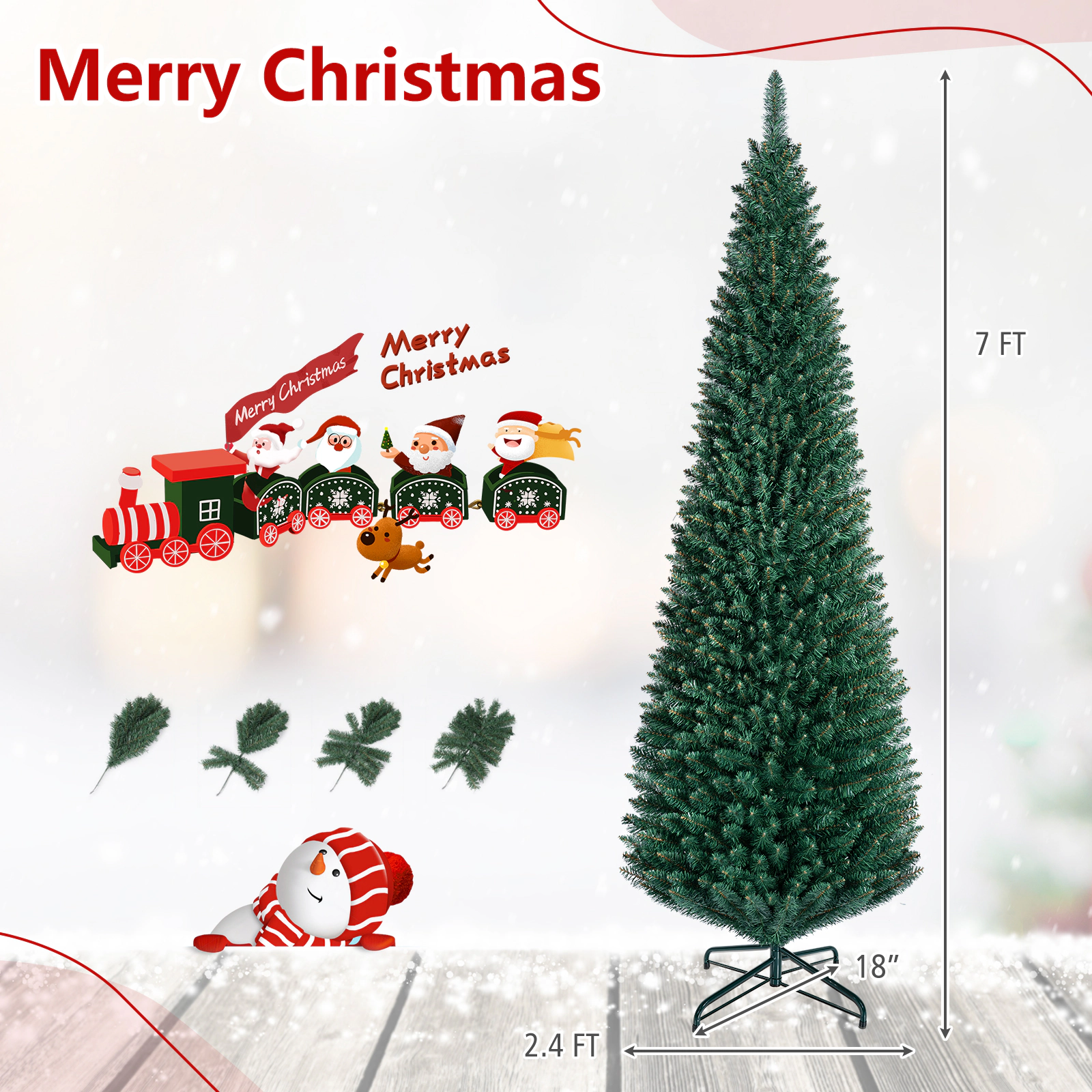 Costway 5/6/7/8/9Ft PVC Artificial Pencil Christmas Tree Slim Stand