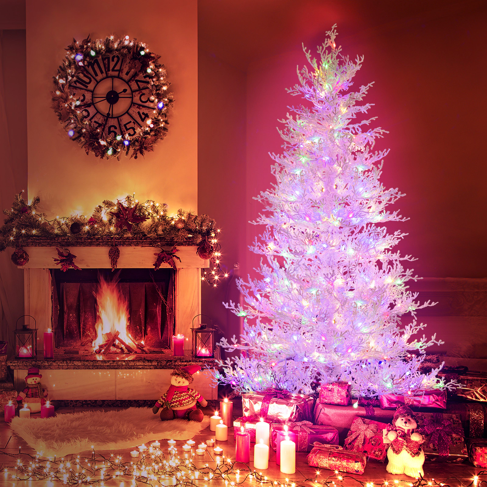 LJG 6 Feet Artificial Xmas Tree with 383 PE Branch Tips and 300 LED Lights