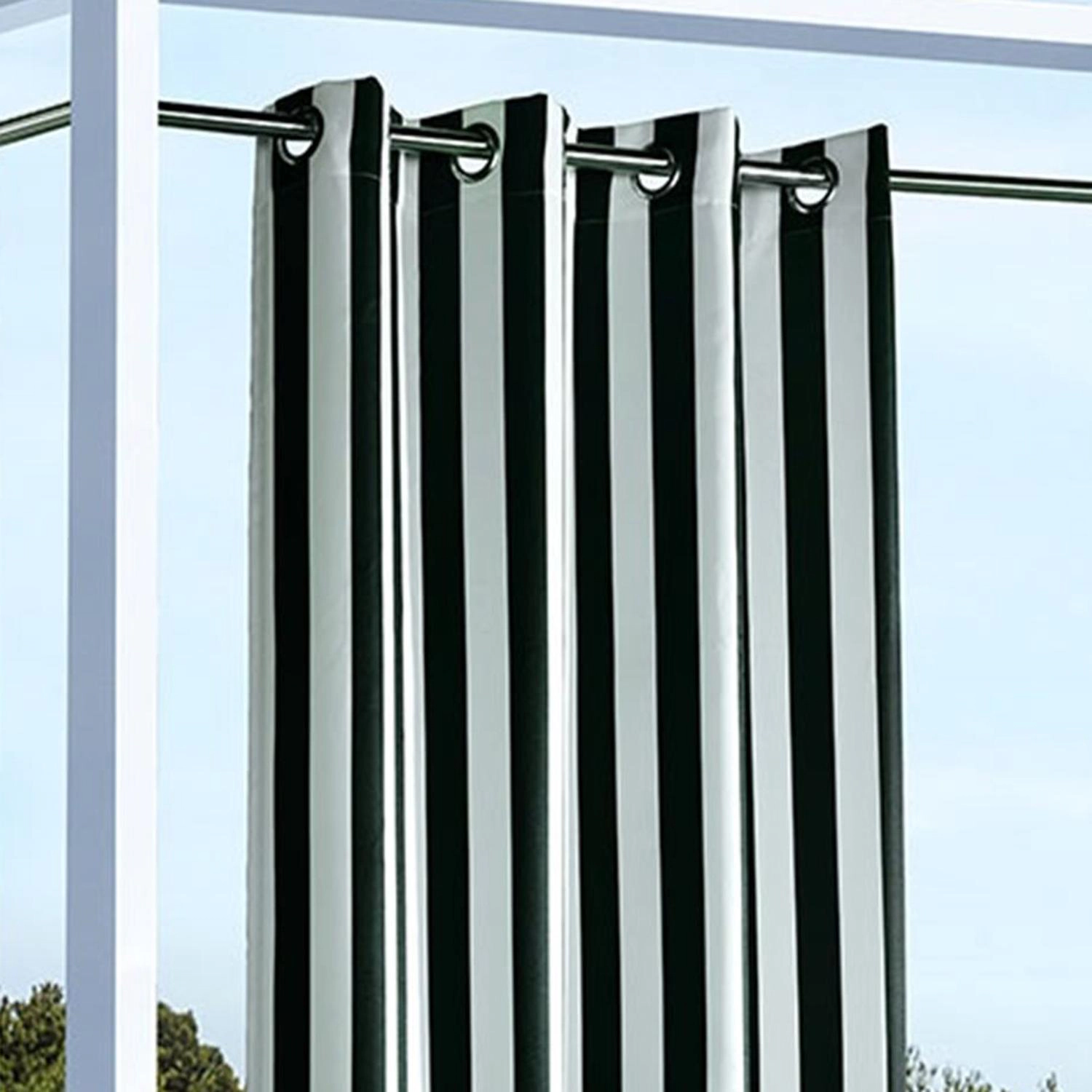 Commonwealth Outdoor Decor Coastal Stripe UV Protected Printed Top Panel With 8 Metal Grommets - 50"x108" - Black