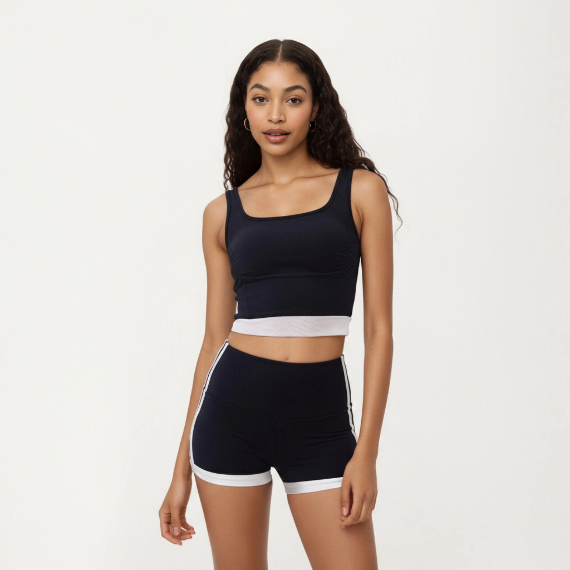 Anna-Kaci Women's Square Neck Cropped Active Tank Top with Contrast Elastic Hem