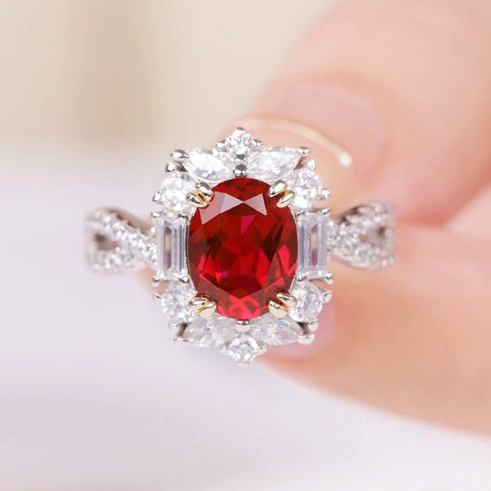 Wardrobe Whimsy Oval‑Cut Cubic Zirconia Floral Halo Twisted Split Shank Ring