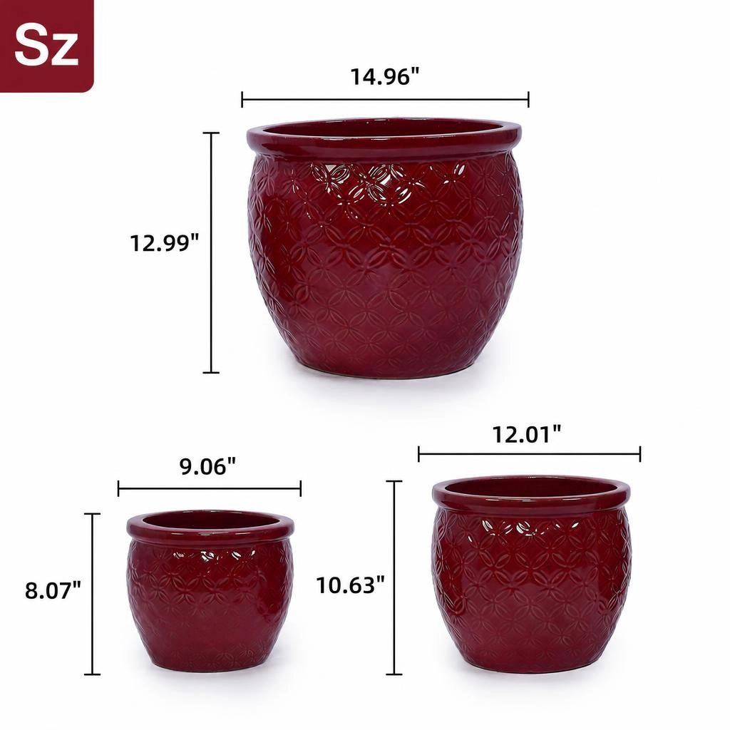 WOW PIONEER Large Round Ceramic Planter Pot for Flowers Herbs Vegetables Shrubs Patio Garden Yard Decor
