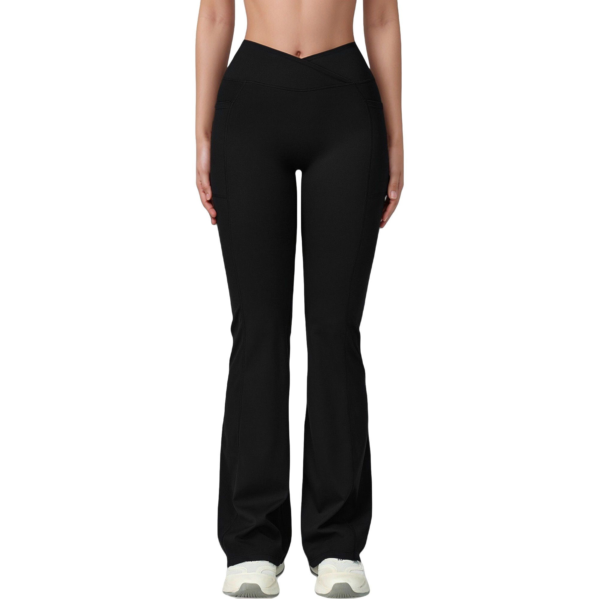 Anna-Kaci Active Women's Crossover Waist Flare Lounge Pants Soft Woven Fabric with Relaxed Fit