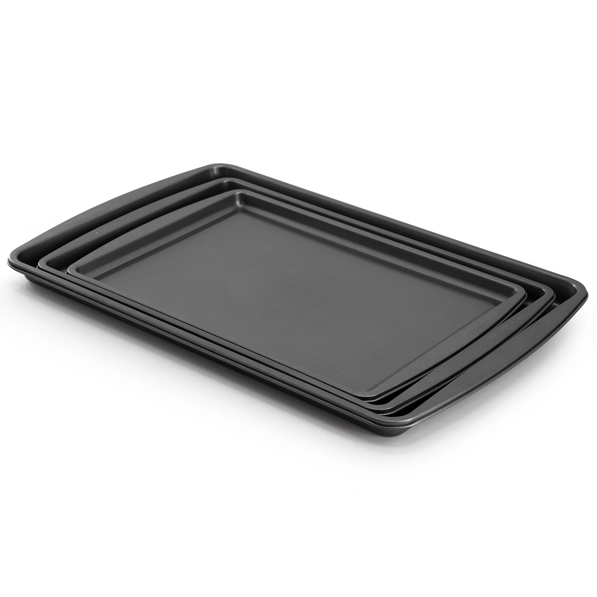 Gibson Home Love To Bake Nonstick Steel Jelly Roll 3 Piece Baking Sheet Set in Gray