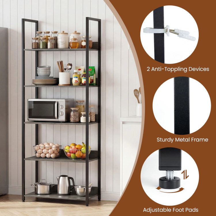 Hivvago 5-Tier Bookshelf Tall Wooden Open Bookcase with Back Panels
