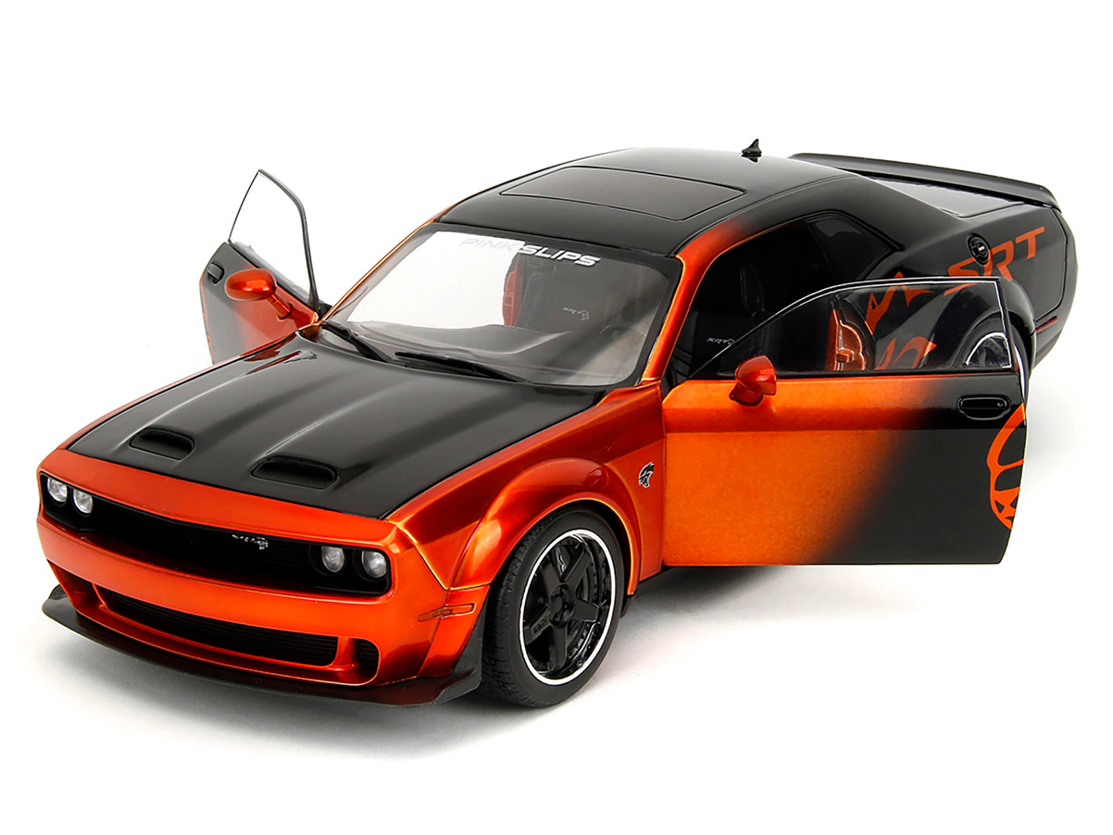 Jada Dodge Challenger Srt Hellcat Orange Metallic And Black "Pink Slips" Series 1/18 Diecast Model Car By Jada