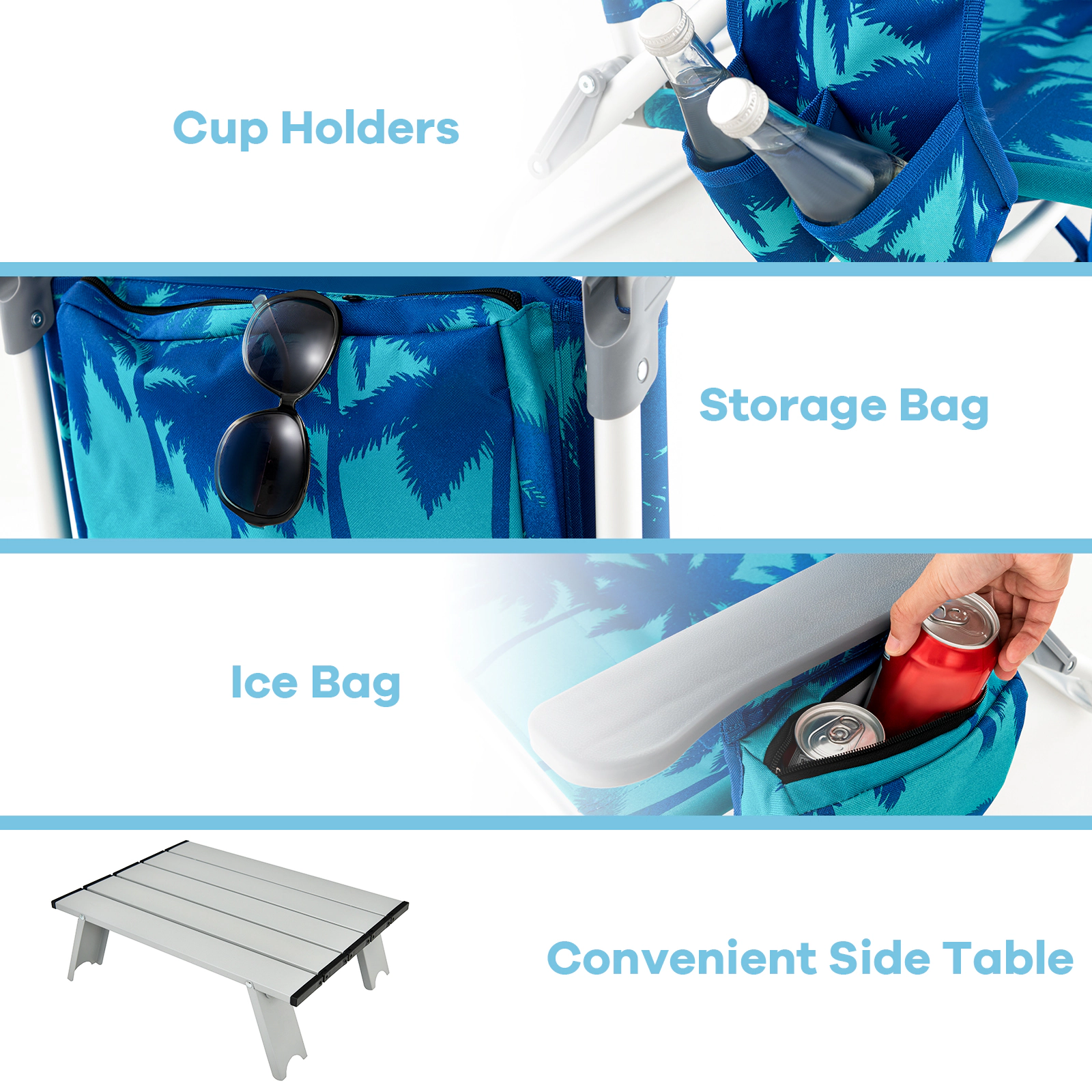 SUGIFT 2 Packs 5-Position Reclining Backpack Beach Chairs Side Table 27-in x 23.5-in x 33-in 330-lb Capacity Navy