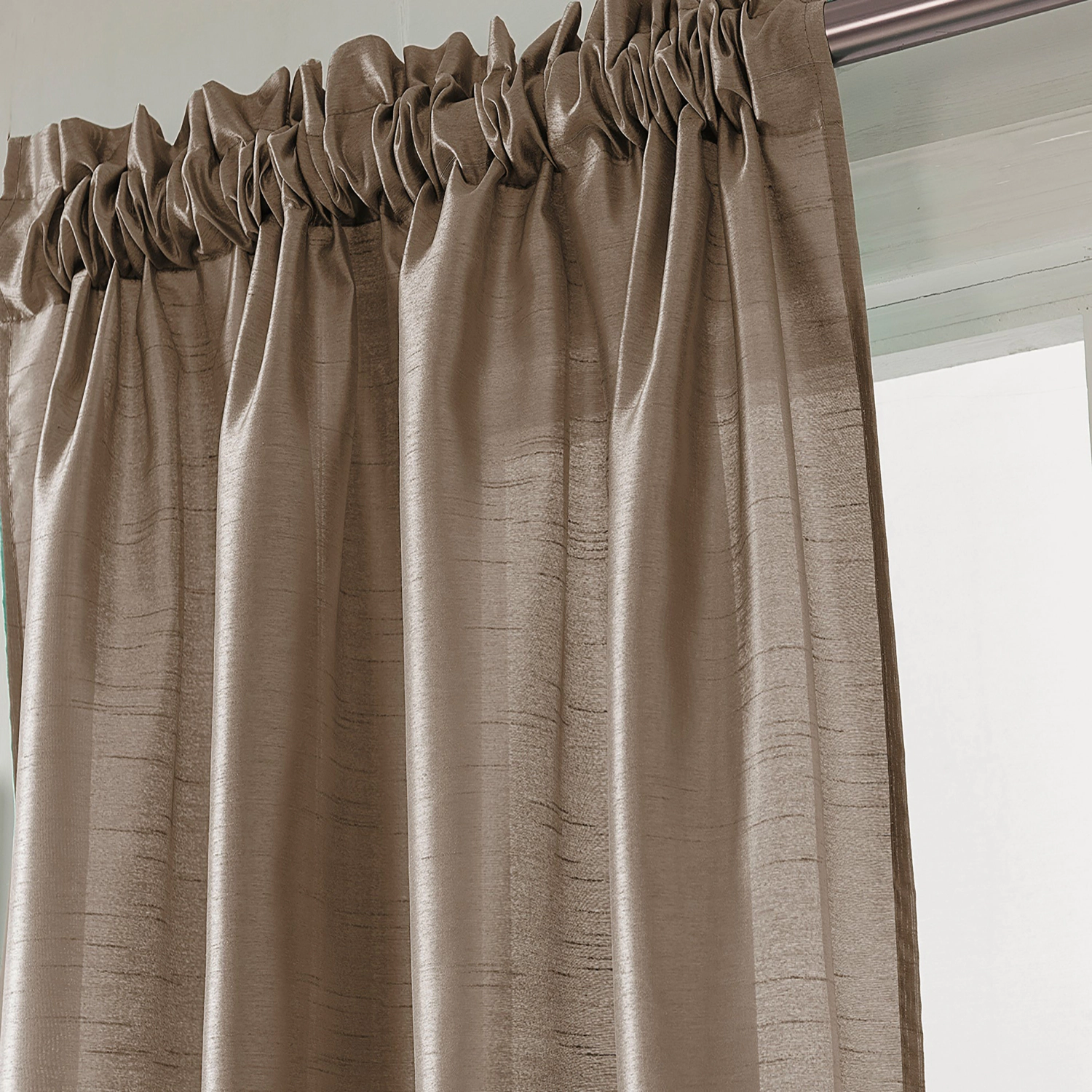 RT Designers Collection 100% Polyester 82 GSM Faux Silk Nikki Rod Pocket Curtain Panel 54" x 95" Taupe