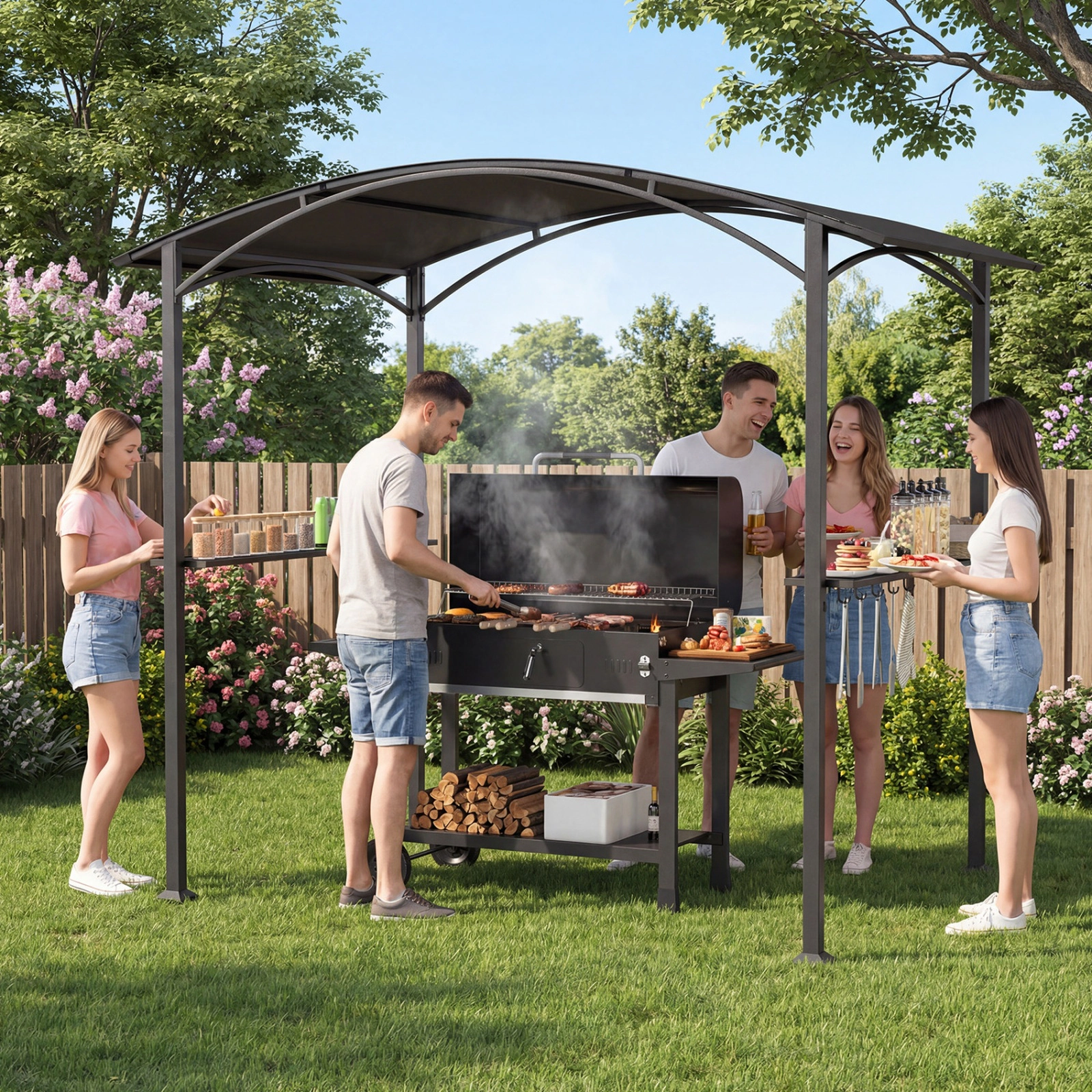 SUGIFT 8-ft x 5-ft Gray Outdoor Grill Gazebo BBQ Canopy with Curved Roof