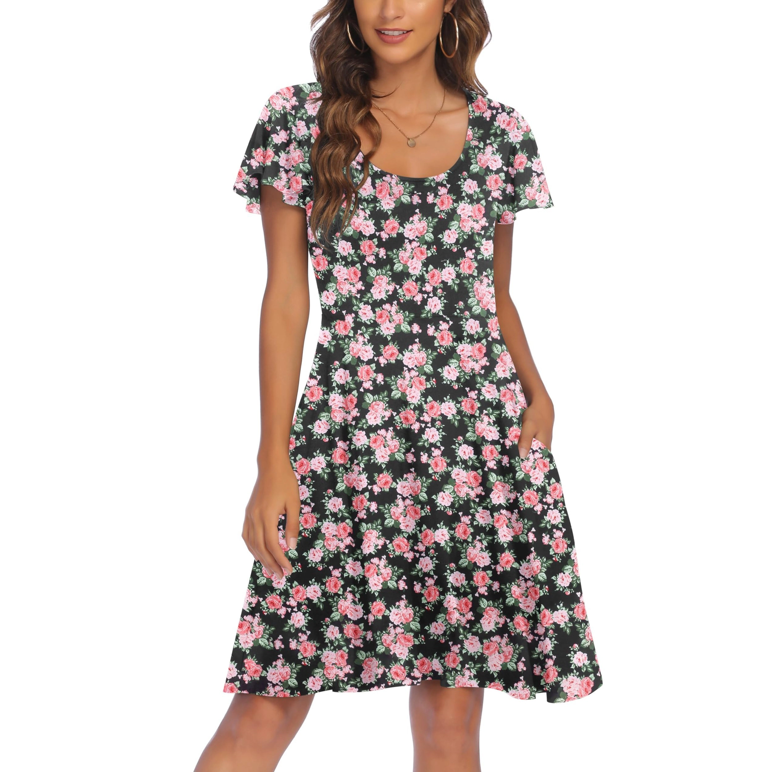 Zeagoo Women's Scoop Neck Short Sleeve Knee Length Dress