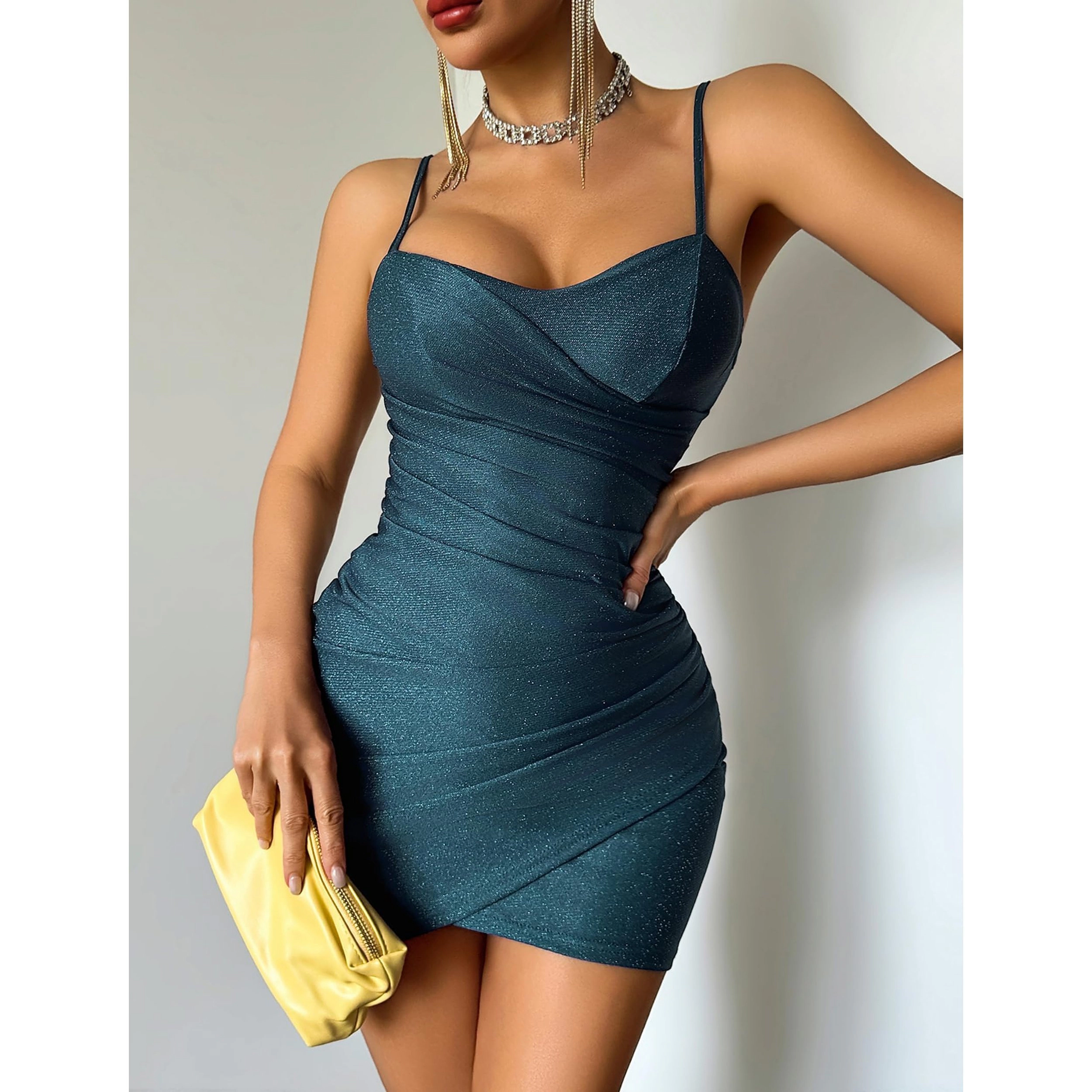 Avidlove Women's Spaghetti Strap Ruched Bodycon Mini Dress