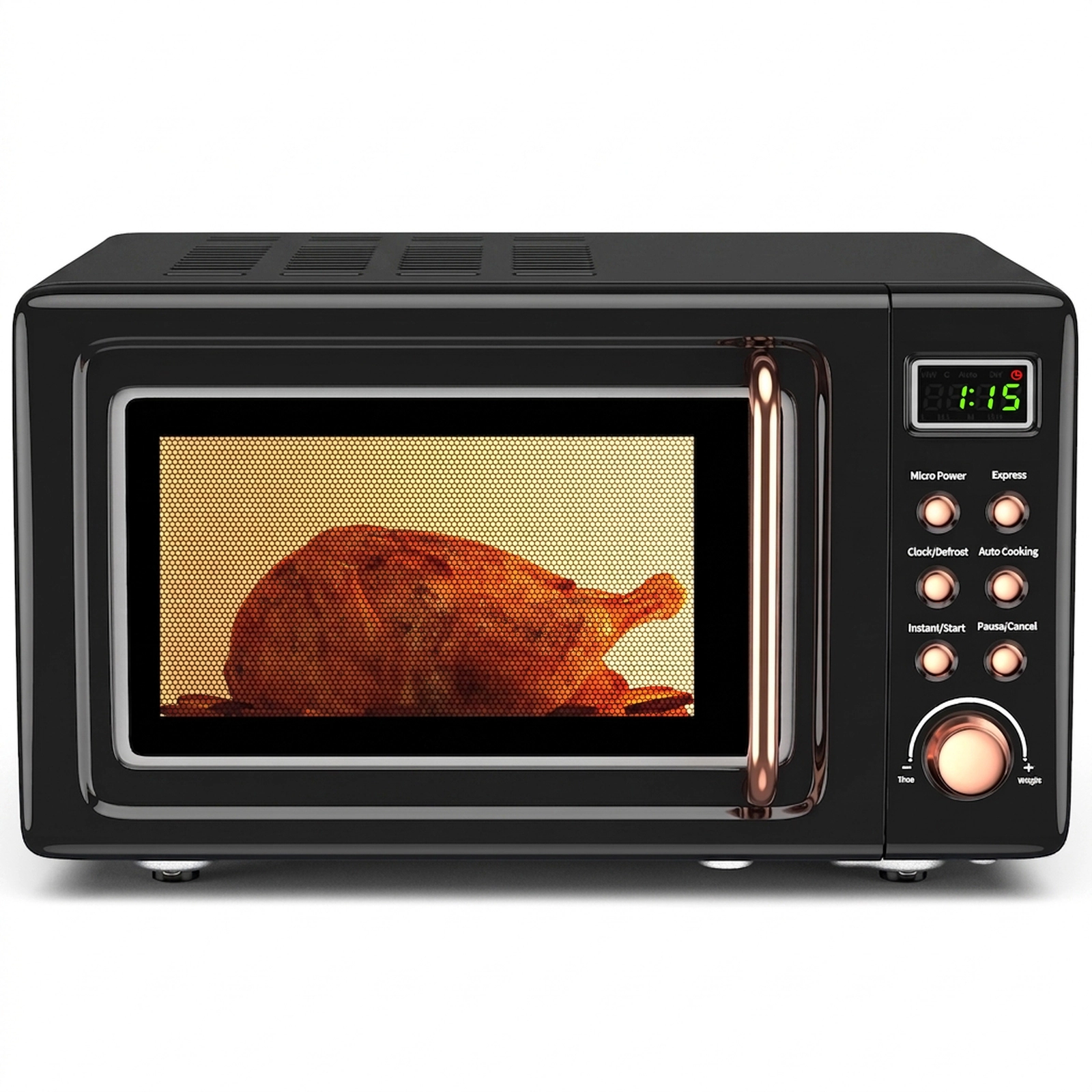 SUGIFT Black Retro Countertop Microwave Oven with Gold Trim and 5 Power Levels 0.7-Cu-Ft 700W 18-in W 14-in D