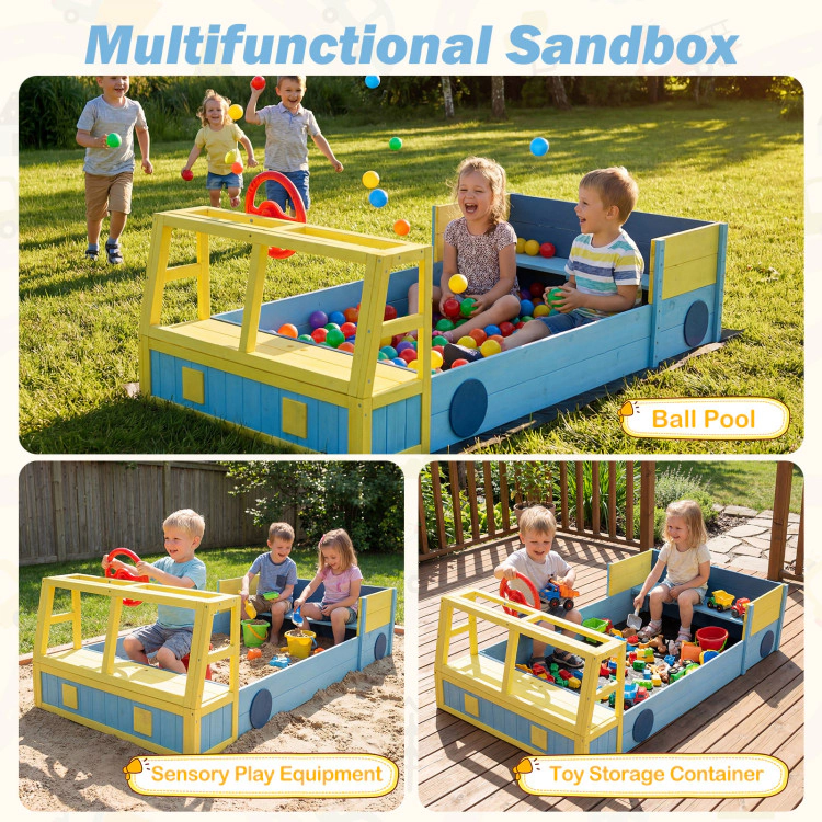 Hivvago Large Car-Theme Sand Box with Bottom Liner and Fir Wood Frame