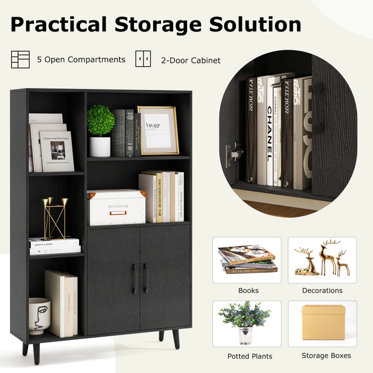 Hivvago Floor Bookshelf with 5 Open Compartments and Storage Cabinet