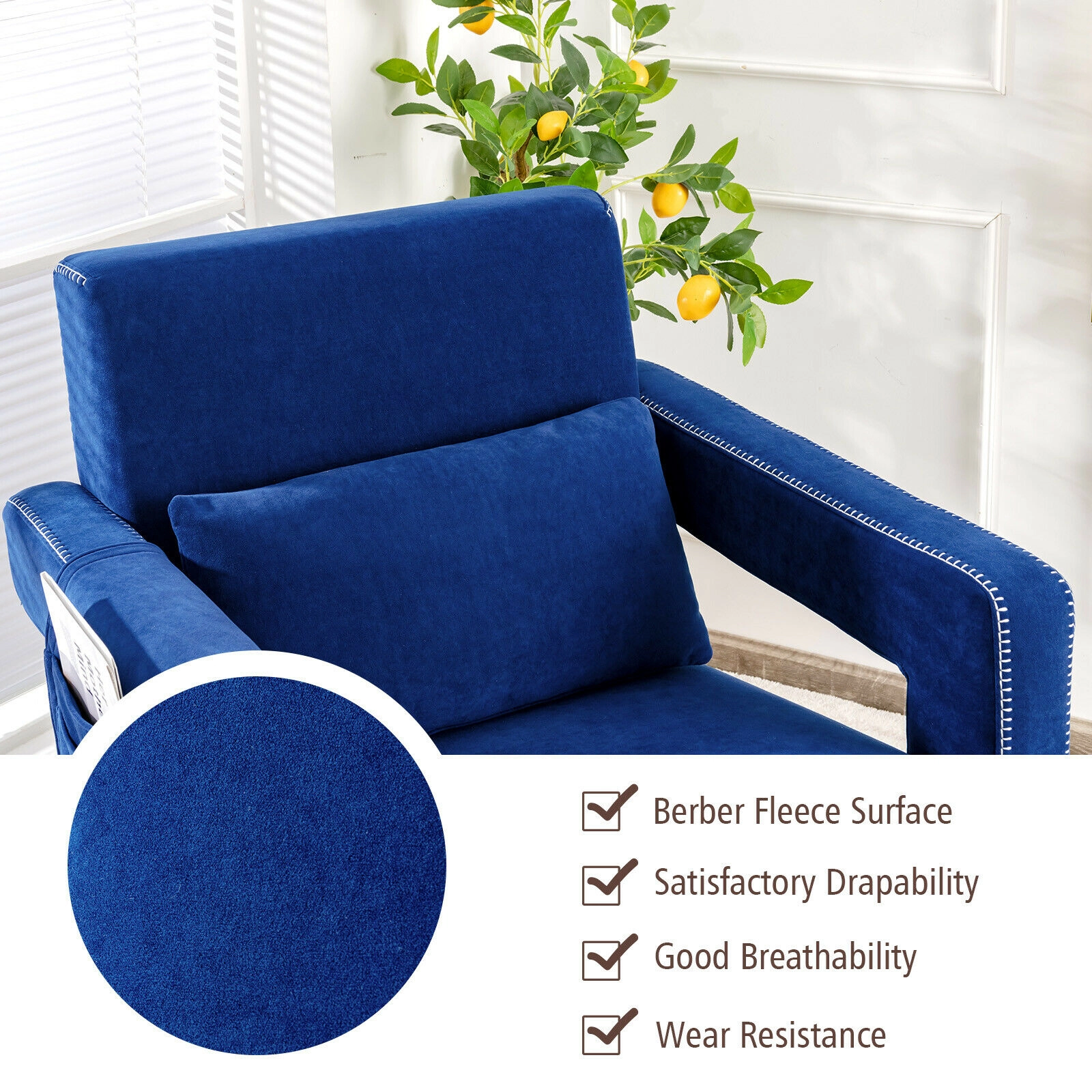 SUGIFT Berber Fleece Accent Chair and Ottoman Set, Deep Sapphire Blue
