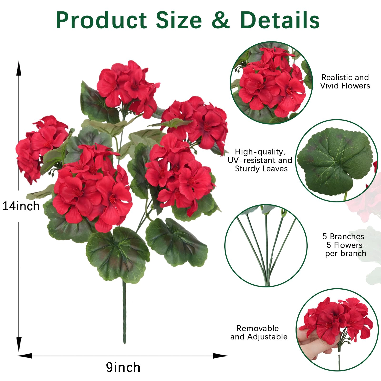 PUPWE 8 Artificial Geraniums Flowers For Outdoor Decor