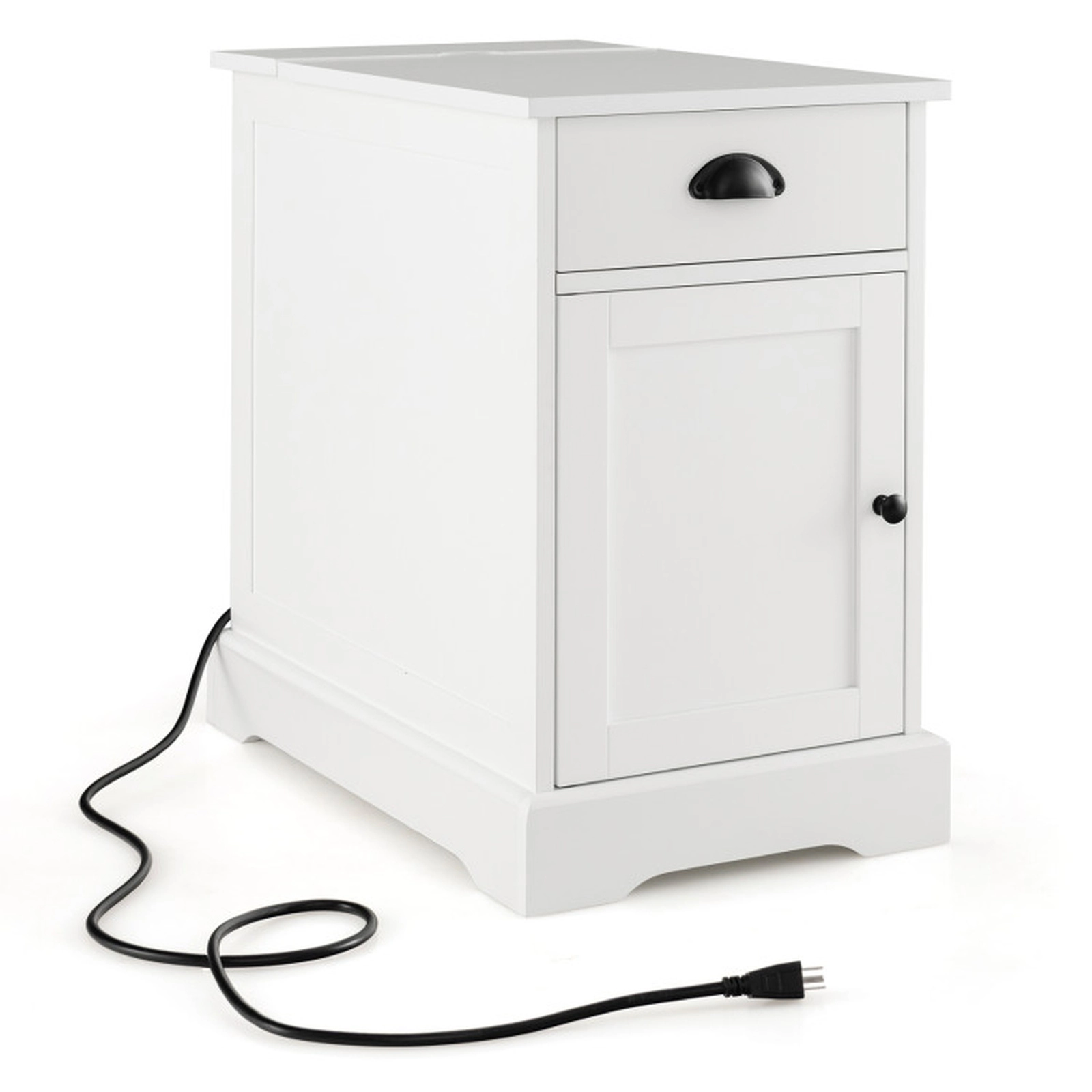 SUGIFT End Table with Charging Station and Flip Top 66-lb Tabletop Capacity 2-Outlet 2-USB White