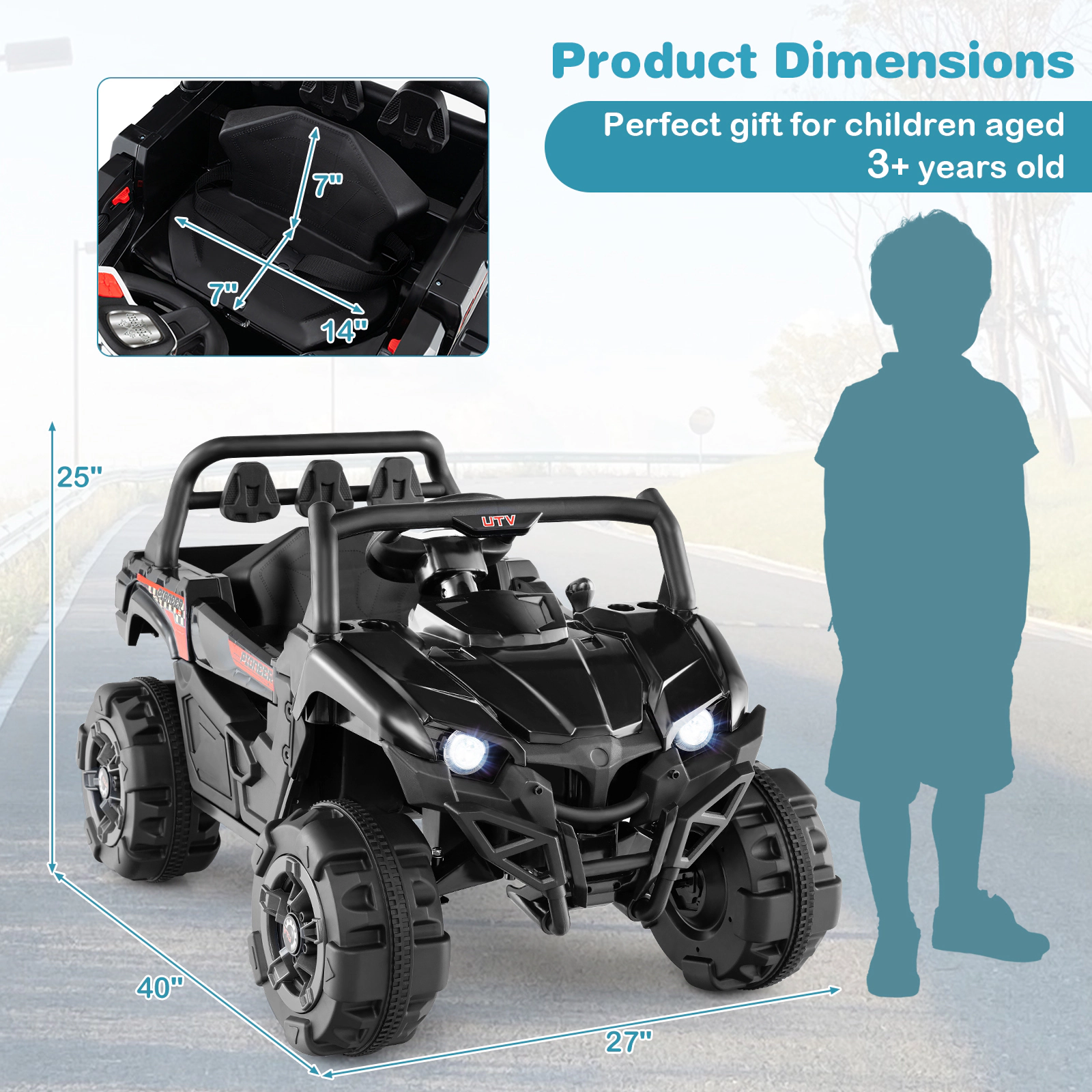 LJG Kids 12V Battery Powered Electric Vehicle with Remote Control and 3 Speeds