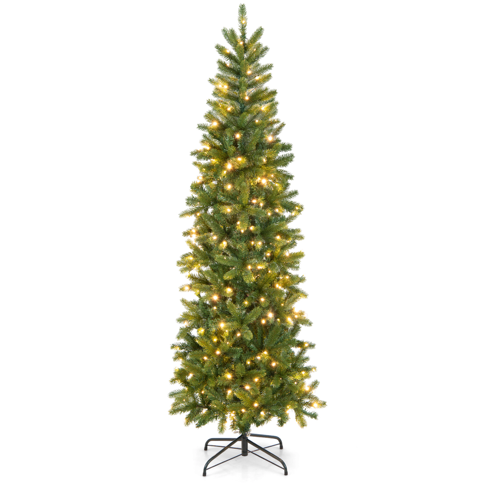 LJG 6 Feet Pre-Lit Artificial Christmas Pencil Tree with 648 PVC PE Branch Tips