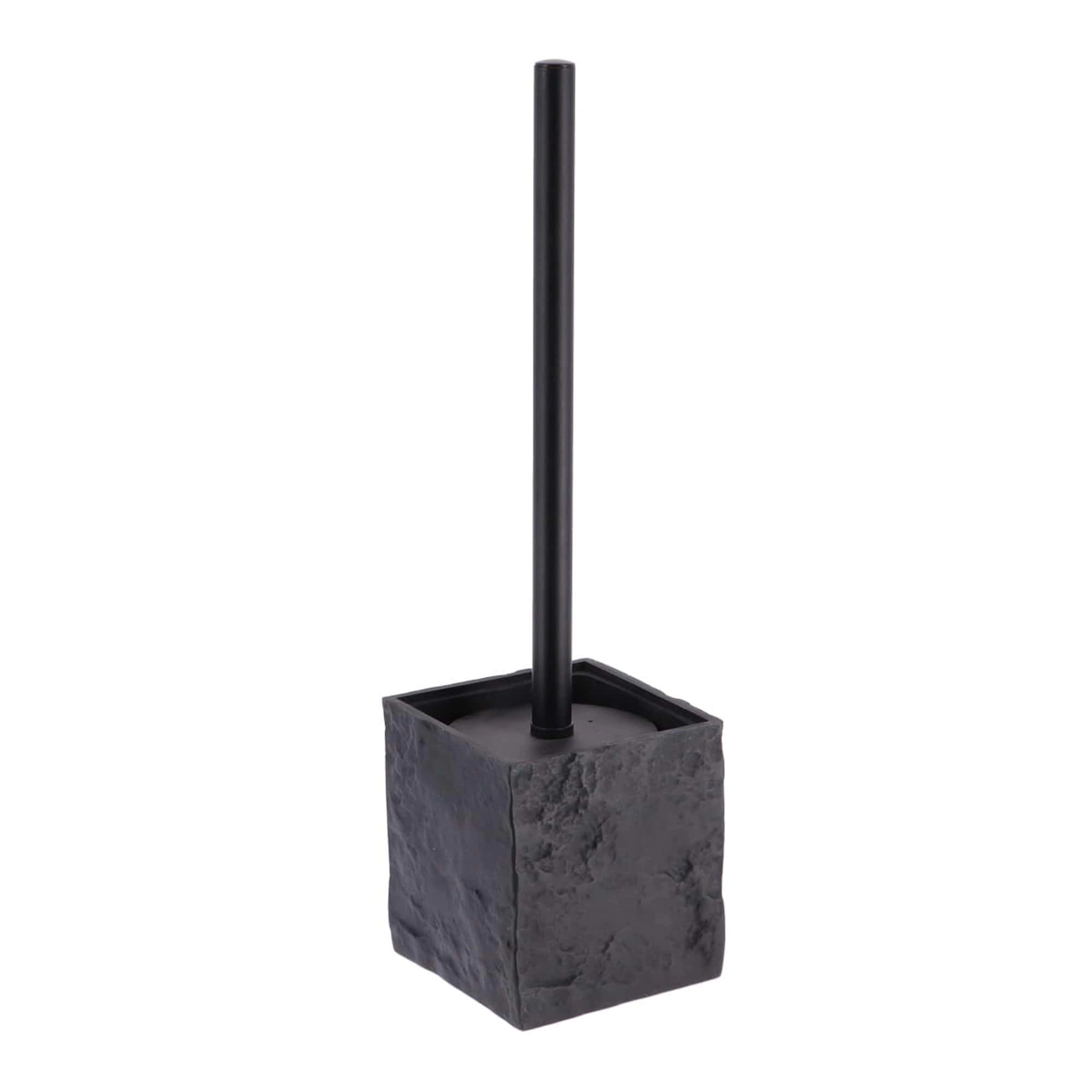 Evideco French Home Goods Stone-effect Polyresin Square Toilet Brush and Holder Set, Sandstone