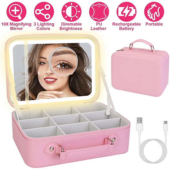 GBruno LED Lighted Travel Makeup Bag With Mirror