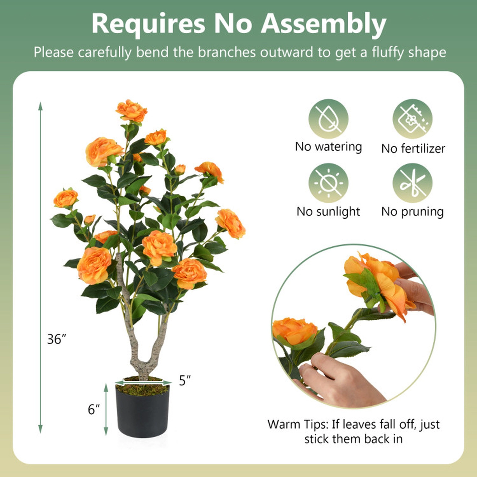SUGIFT Set of 2 36-in Artificial Camellia Trees with Blooming Flowers and Cement-Filled Pots